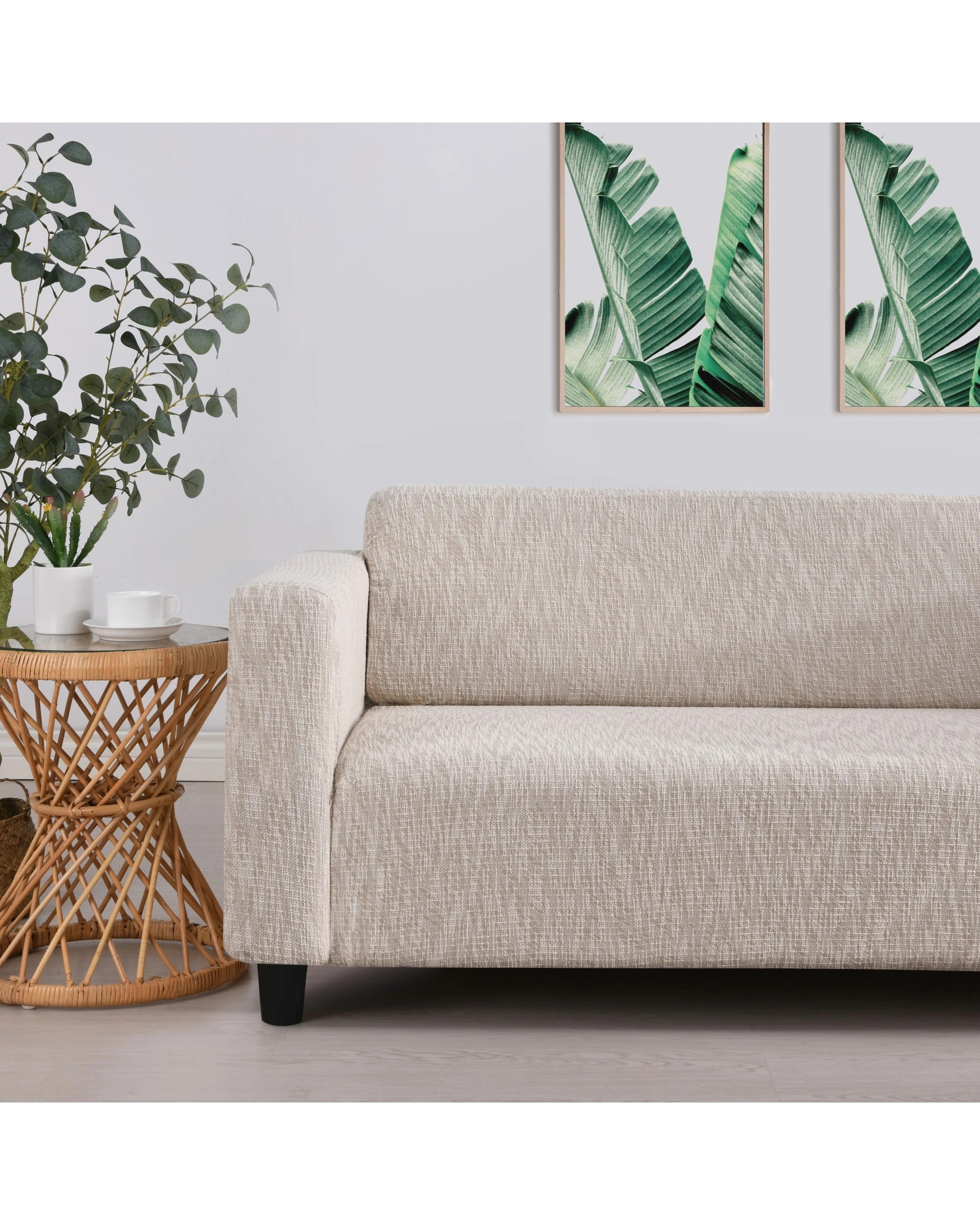 1 Sherwood Faux Linen Stretch Fit Couch Covers 3 Seater - Natural, 1 of 1