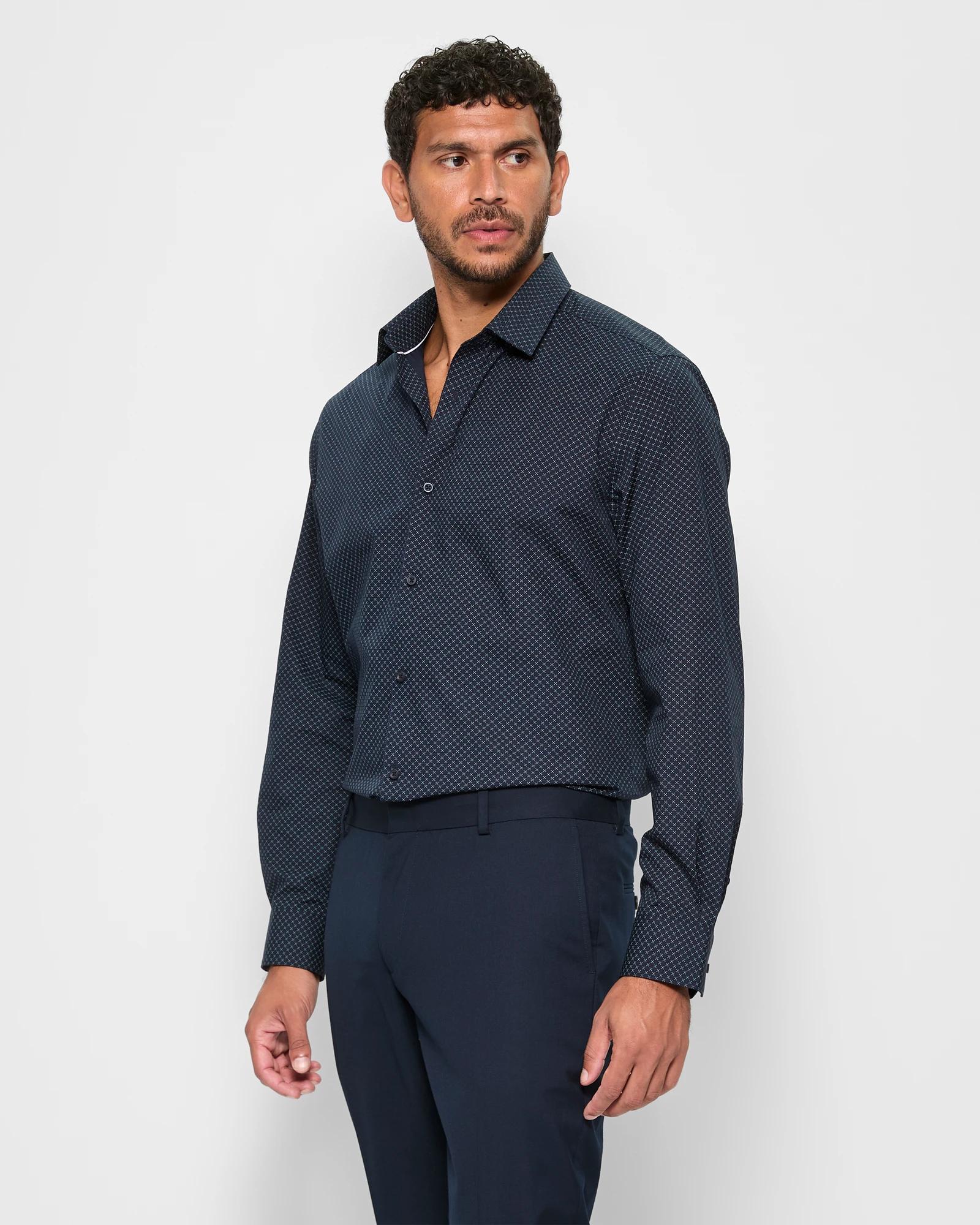 2 Australian Cotton Long Sleeve Print Shirt - Preview NAVY GEO, 2 of 4