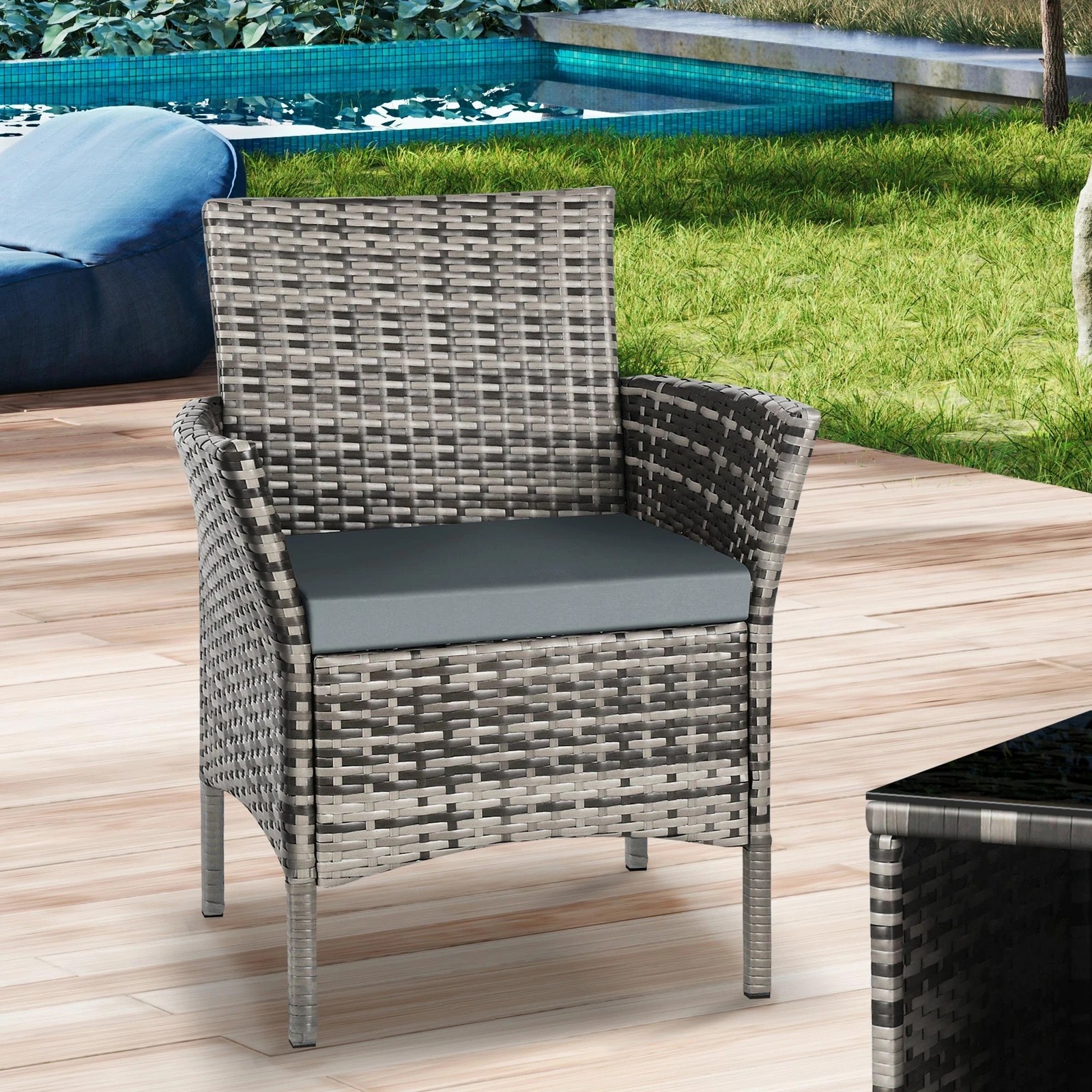 5 Alfordson Outdoor Furniture 3PCS Wicker Bistro Set Patio Chairs Table - Mixed Grey, 5 of 10