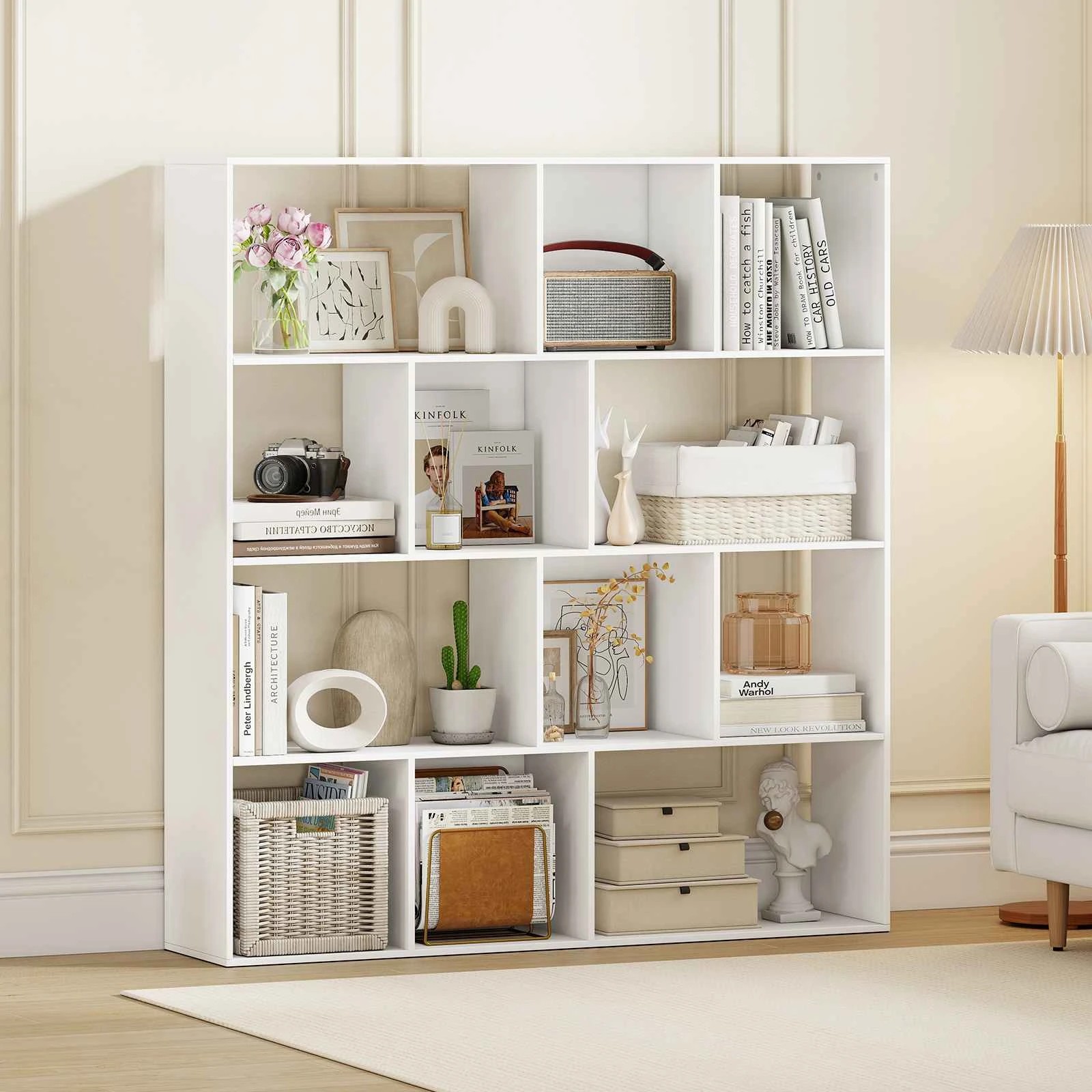 2 Costway 4-Tier Bookcase Open Shelf Display Rack Bookshelf w/12 Storage Cube Units Home Office - White, 2 of 5