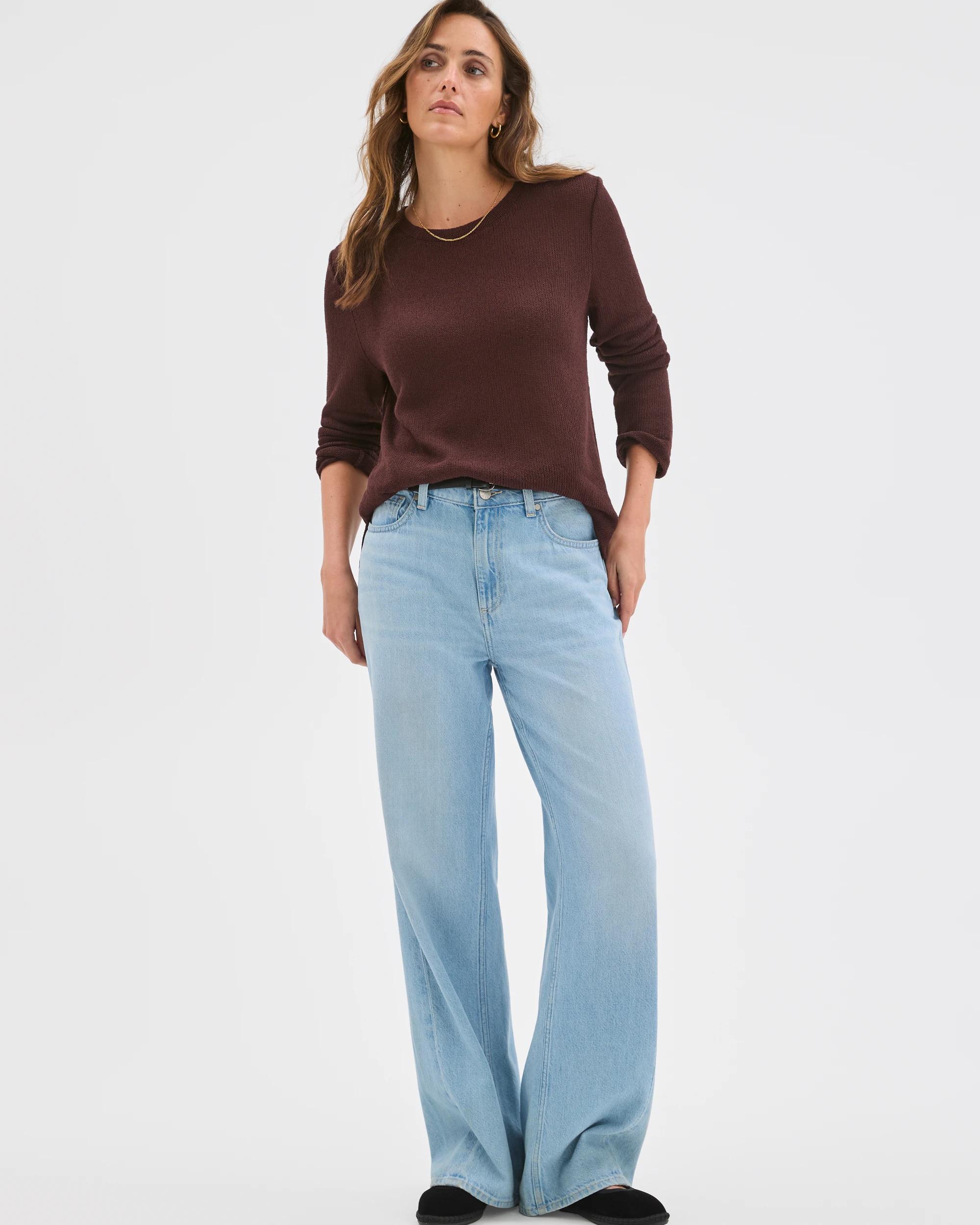 2 Target Woman Australian Cotton Blend Long Sleeve Step Hem Textured Knit Top CHOCOLATE PLUM, 2 of 7