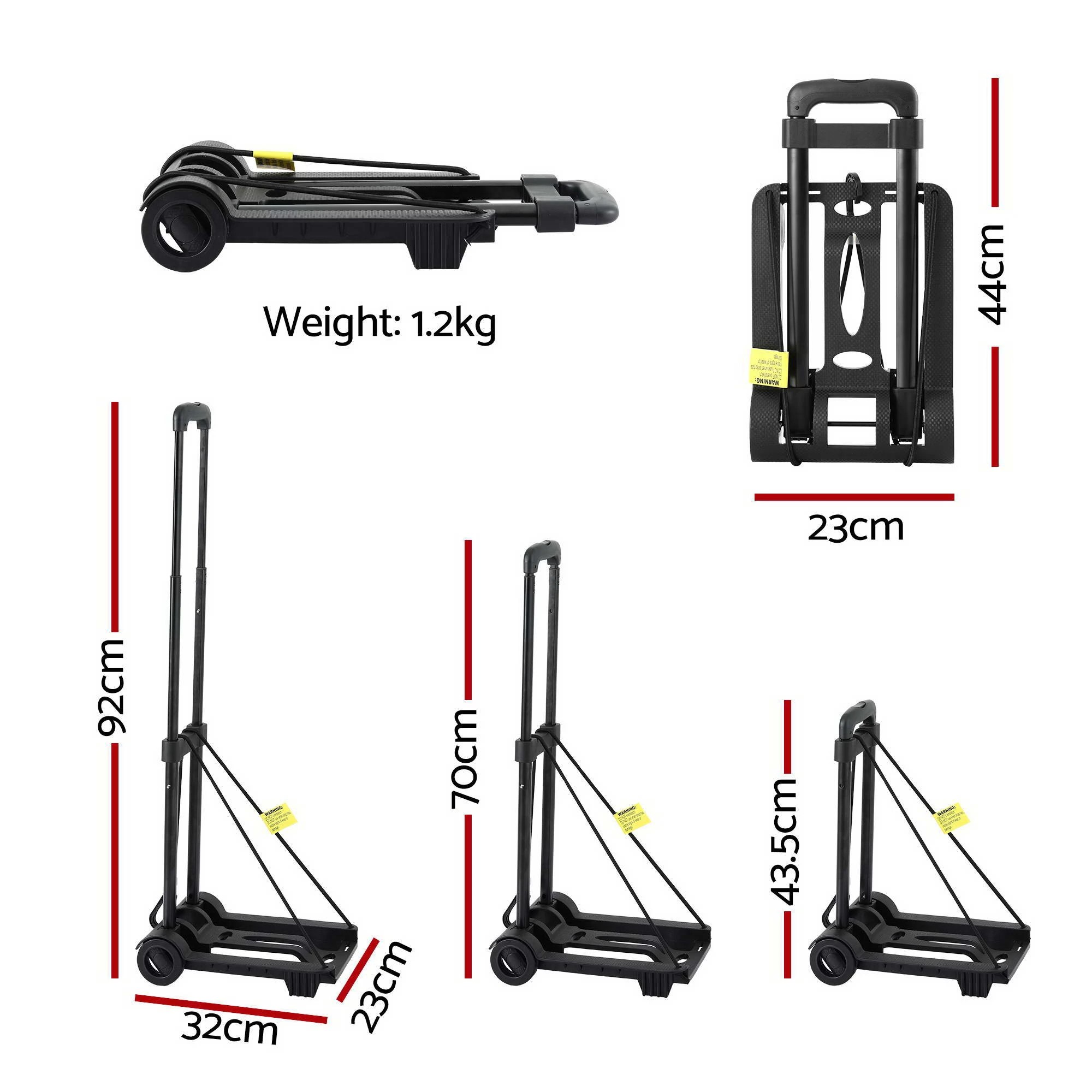 2 Giantz Folding Trolley Portable Hand Truck Lightweight Travel Luggage - Black, 2 of 8