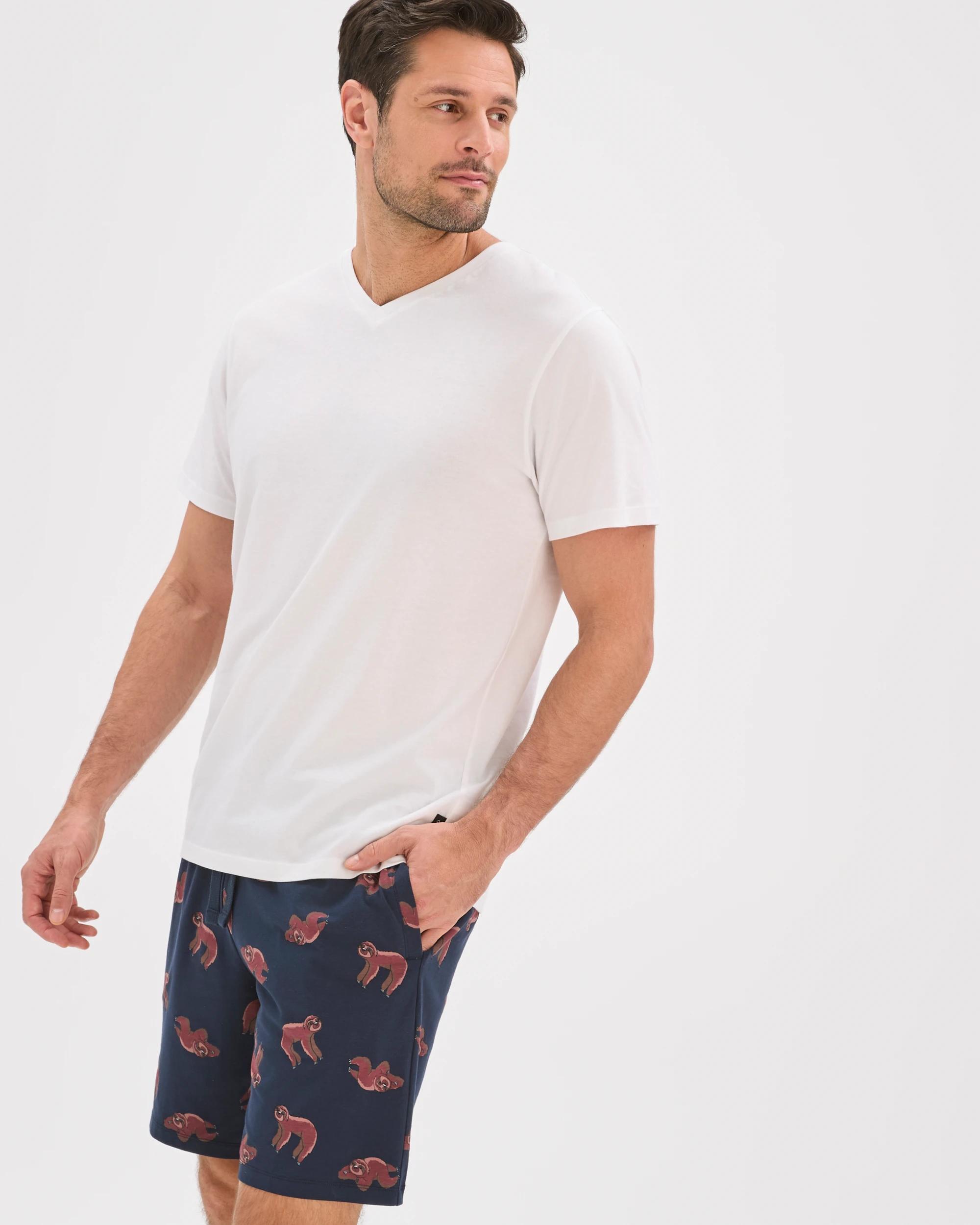 3 Maxx Australian Cotton Printed Jersey Knit Sleep Shorts SLOTH BLUE, 3 of 7