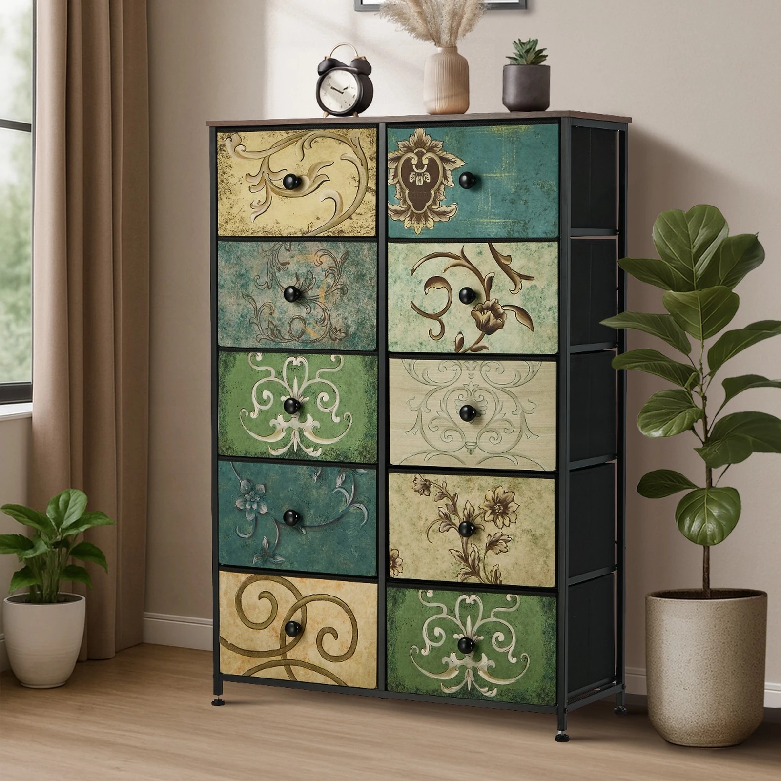 4 Oikiture 10 Chest of Drawers Fabric Storage Cabinet Tower Tallboy Retro Dresser - Multi, 4 of 6