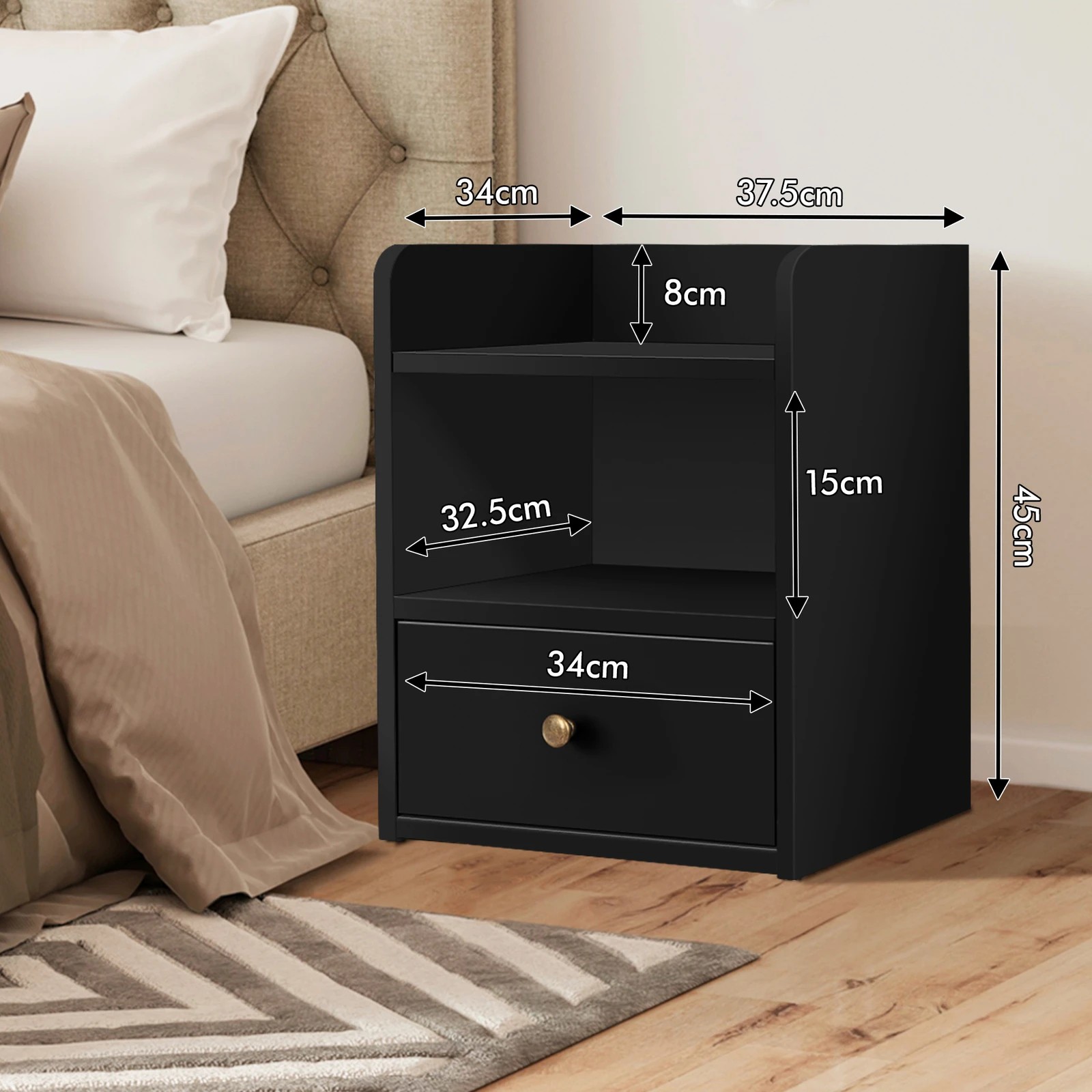 5 Alfordson Bedside Table Nightstand Storage Cabinet Side End Drawers - Black, 5 of 10