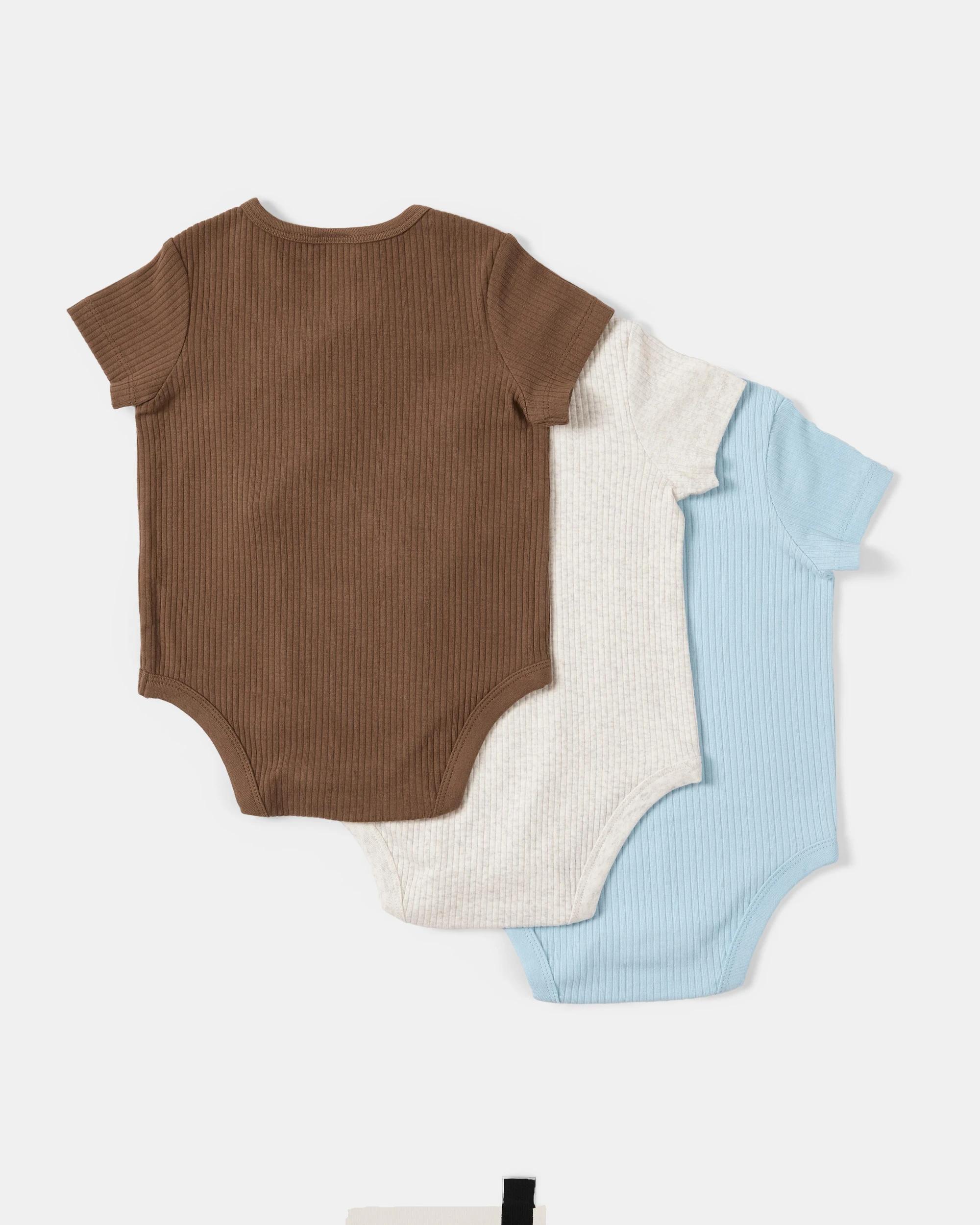 2 3 Pack Short Sleeve Rib Bodysuits Brw Multi, 2 of 8