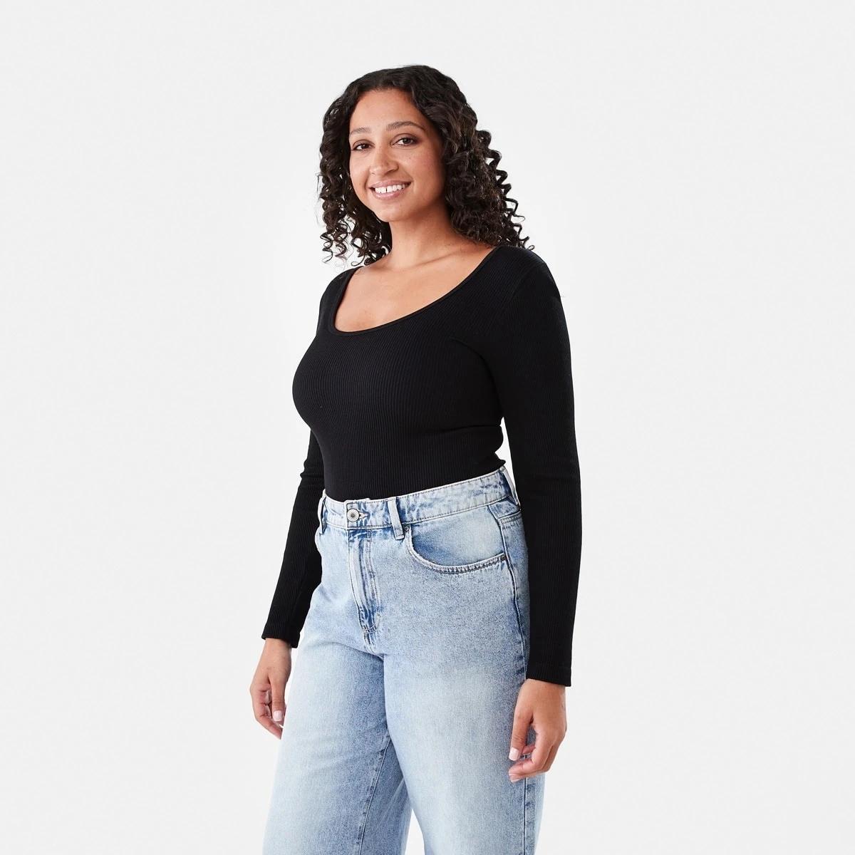 2 Long Sleeve Soft Rib Bodysuit Black, 2 of 7