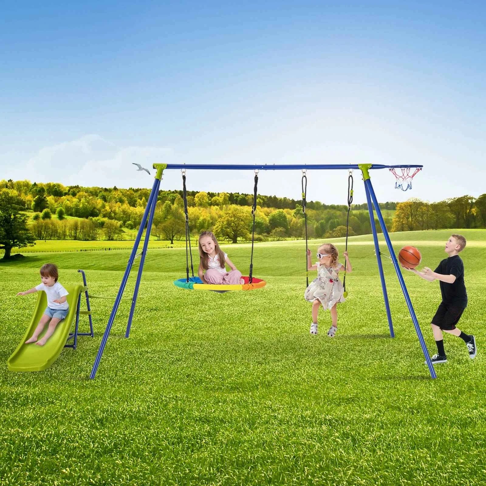 2 Costway 4-in-1 Swing Set Outdoor Backyard Playset Heavy-Duty Slide, 2 of 2
