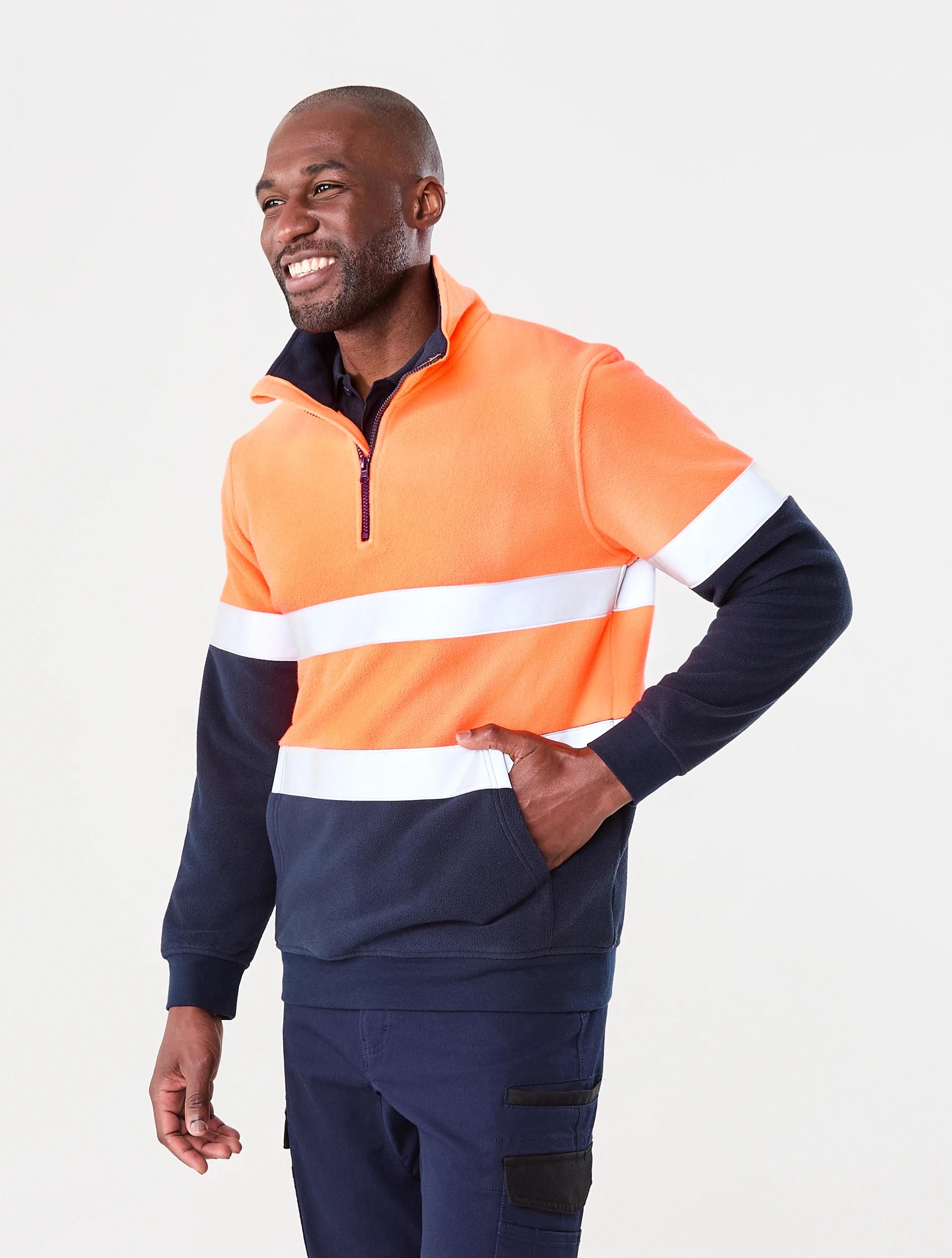 2 Workwear Hi-Vis 1/4 Zip Reflective Pullover Orange, 2 of 6