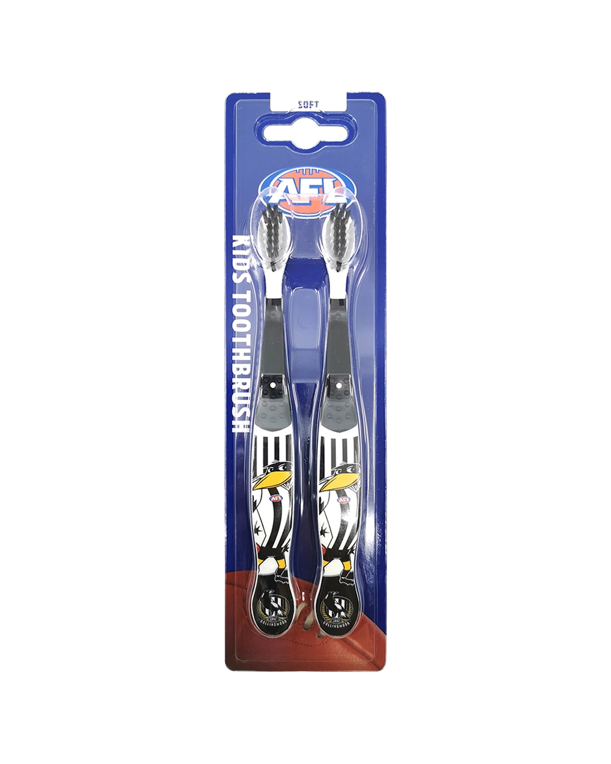2 AFL 5x 2pc Mascot Kids/Children Soft Bristles Toothbrush Collingwood Magpies - Black, 2 of 2