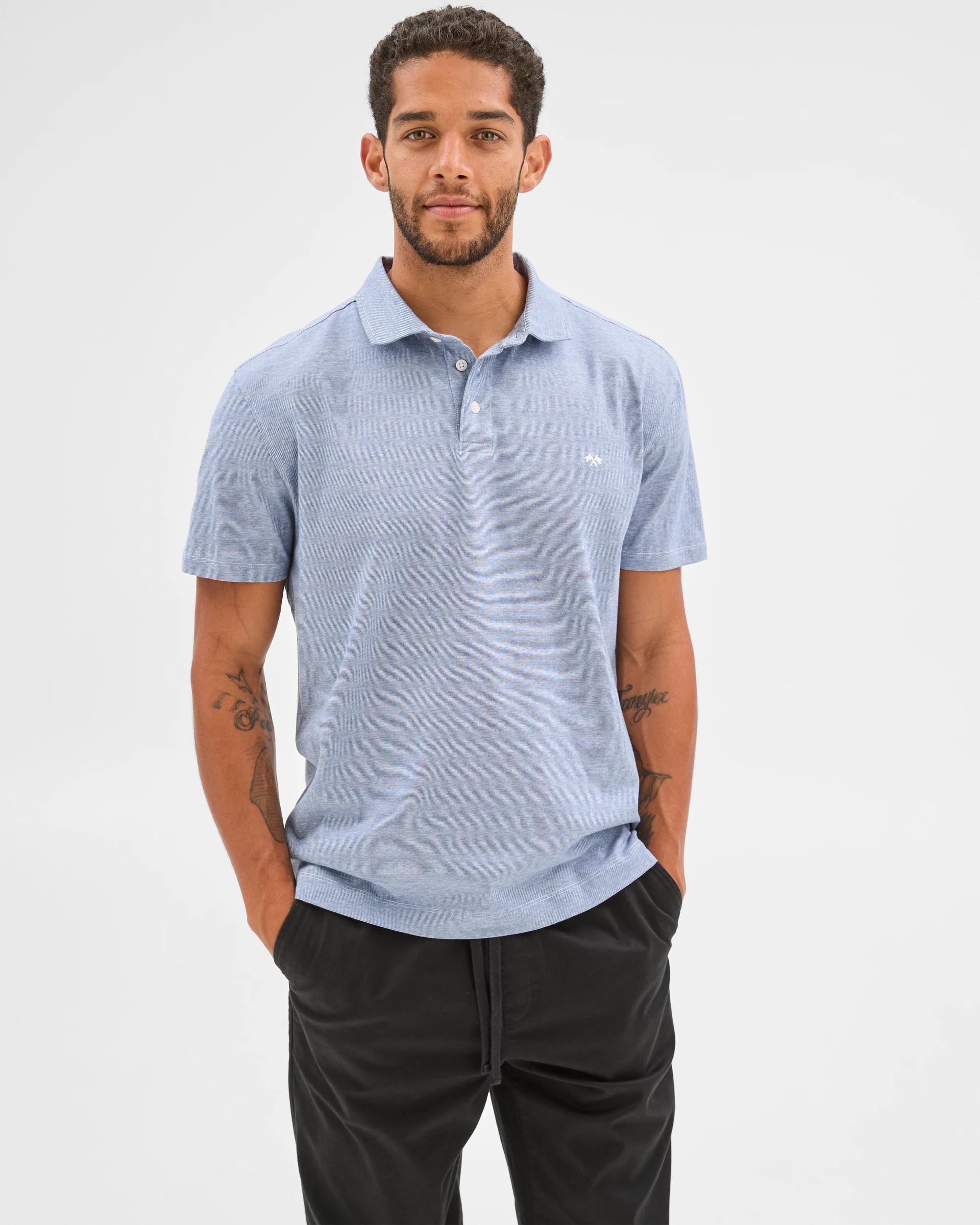 3 Target Australian Cotton Jersey Micro Stripe Polo Top BLUE, 3 of 6