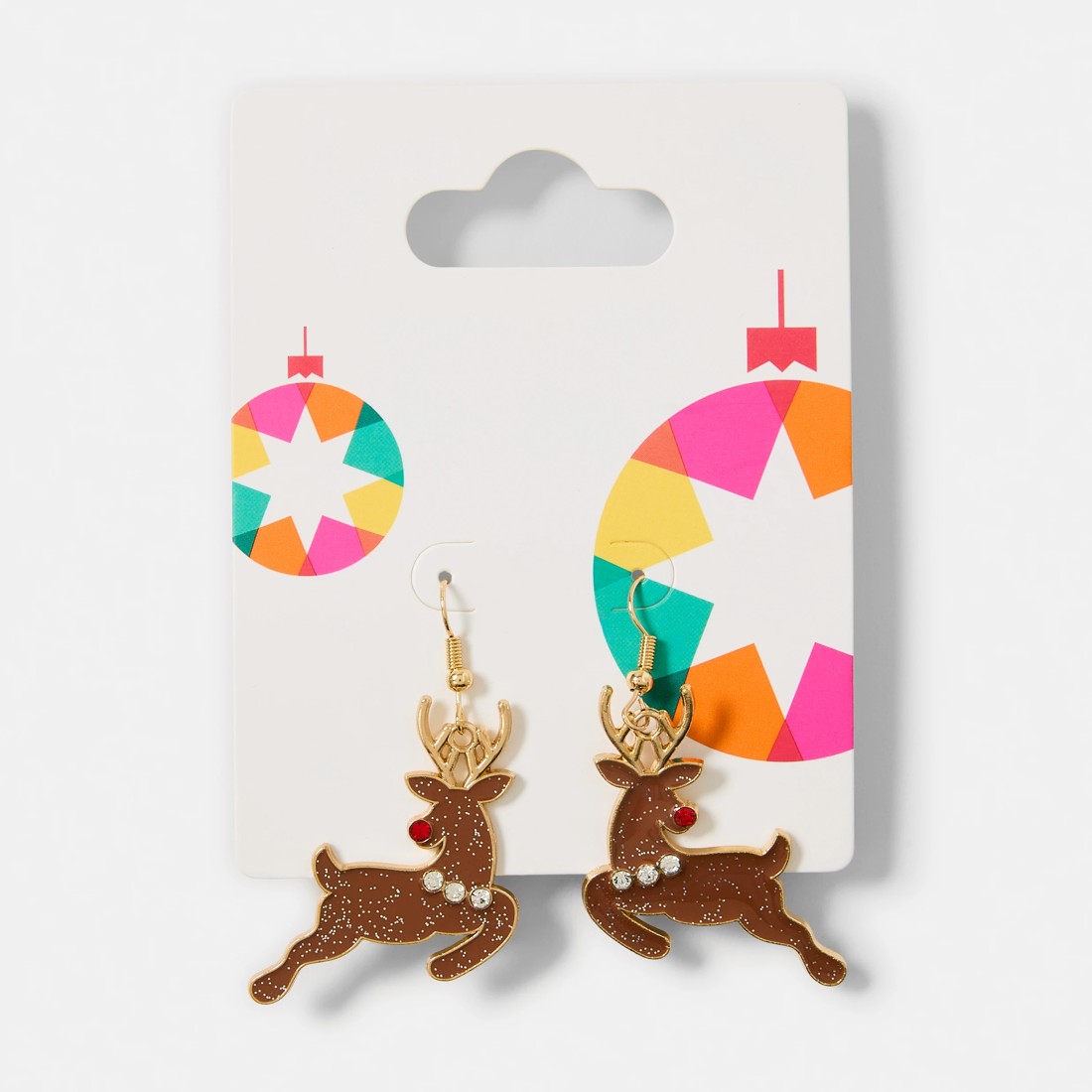 5 Christmas Reindeer Earrings - Gold Tone, Brown and Red, 5 of 5