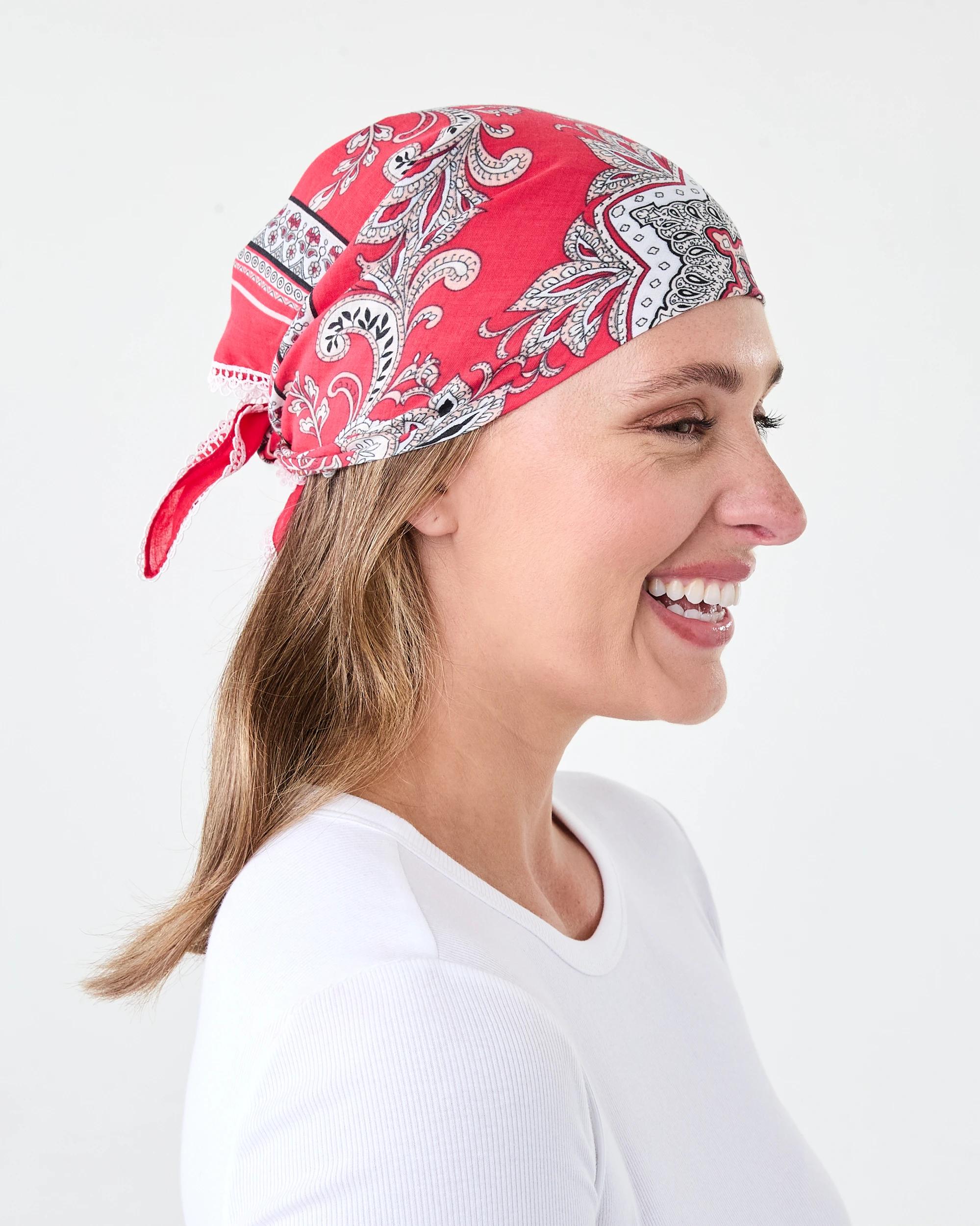 4 Paisley Lace Hair Scarf Red, 4 of 6