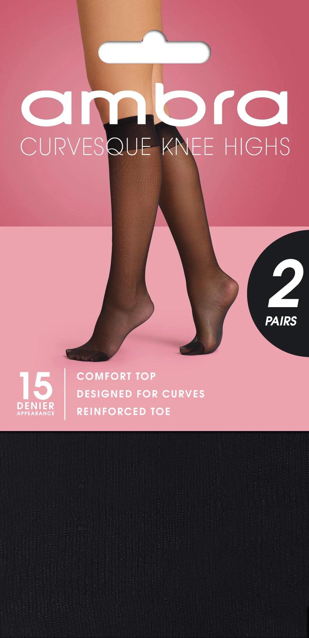 1 Ambra 1 Pack 15 Denier Curvesque Knee High Pantyhose BLACK, 1 of 1