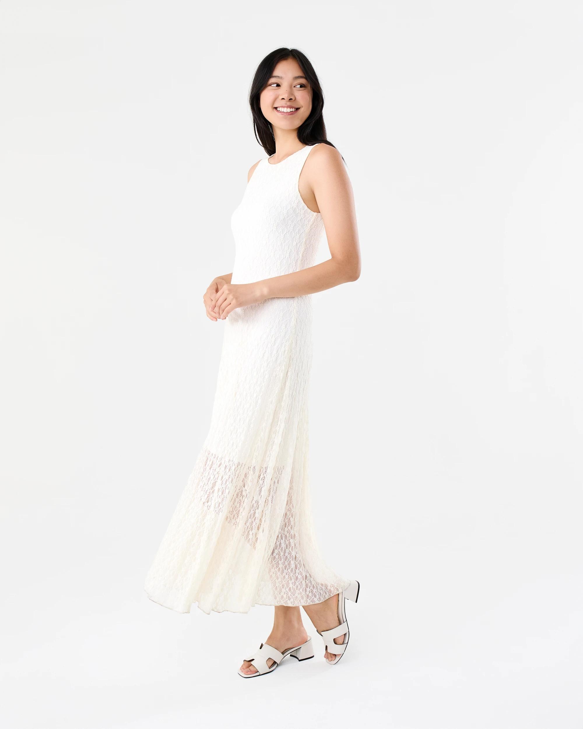 2 Sleeveless Lace Midi Dress Cld White, 2 of 7