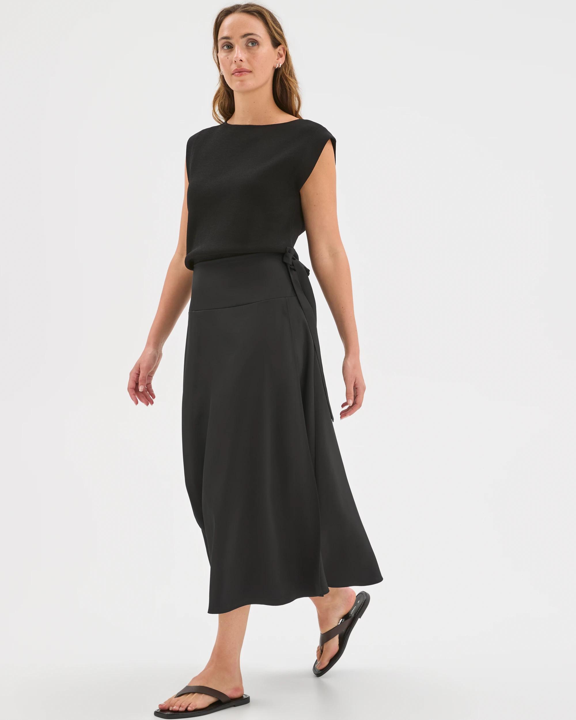 2 Preview Asymmetrical Wrap Midi Skirt BLACK, 2 of 6