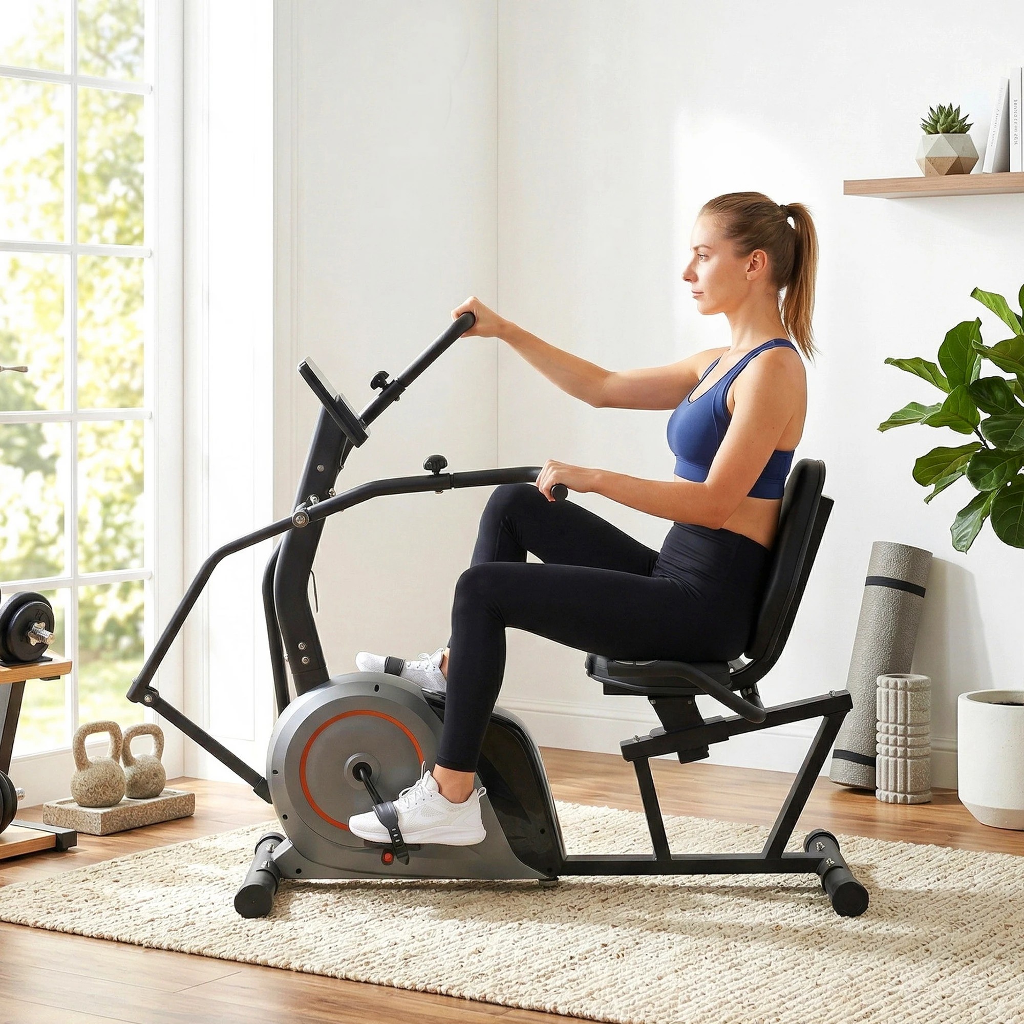 4 Everfit Exercise Bike Recumbent Cycling Magnetic Bluetooth App Connect - Black, 4 of 9