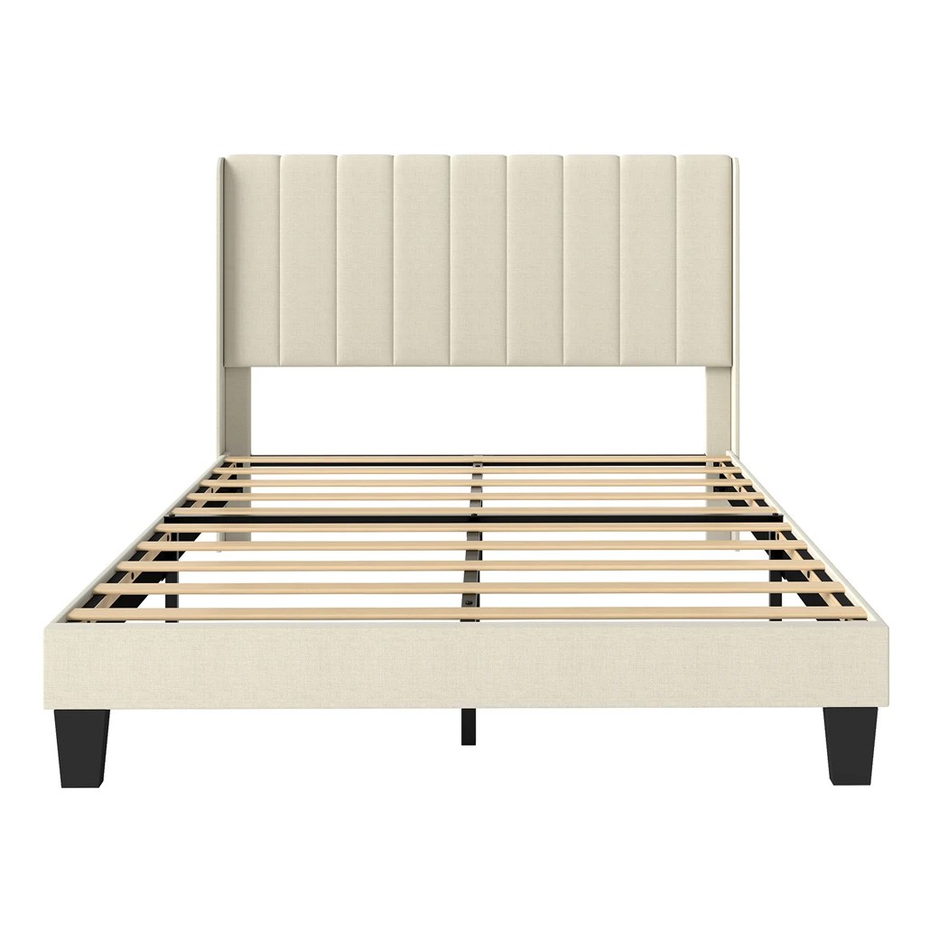 2 Levede Queen Size Bed Frame Upholstered Platform Beige, 2 of 7