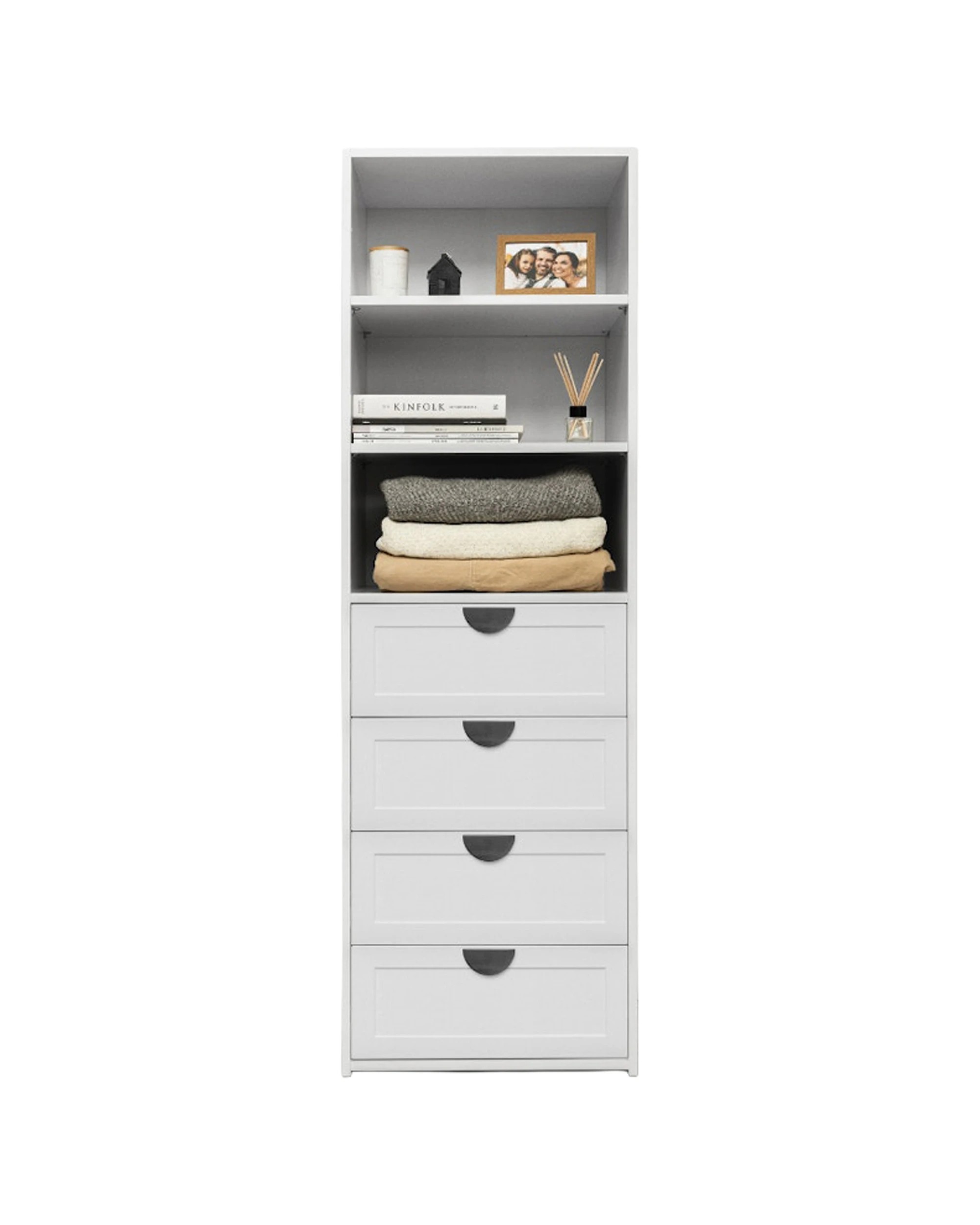 1 European Cabinetry Geneva Built In Wardrobe Hampton Panel Half Moon Handle - White, 1 of 3
