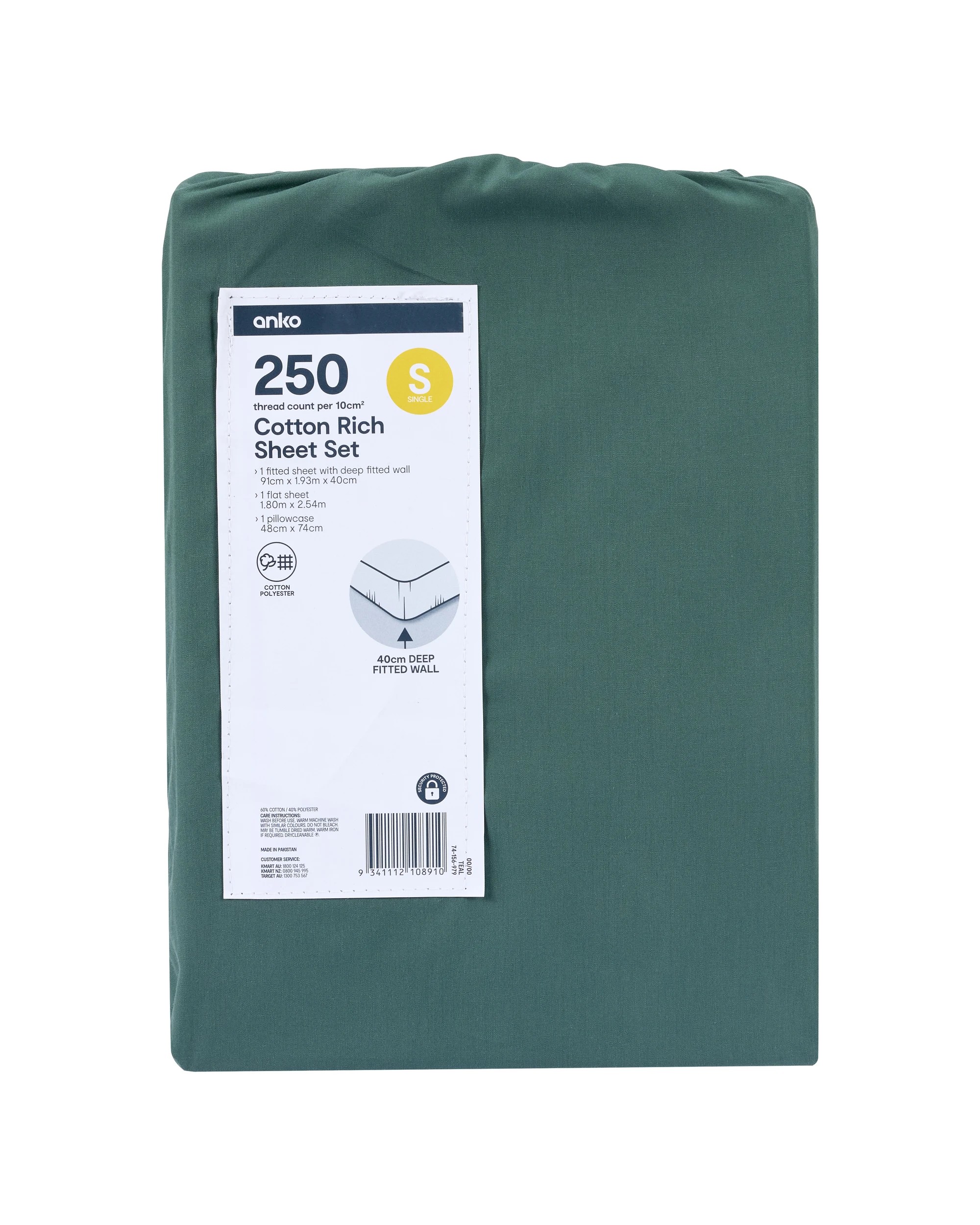 7 250 Thread Count Cotton Rich Sheet Set - Single Bed, Teal, 7 of 7