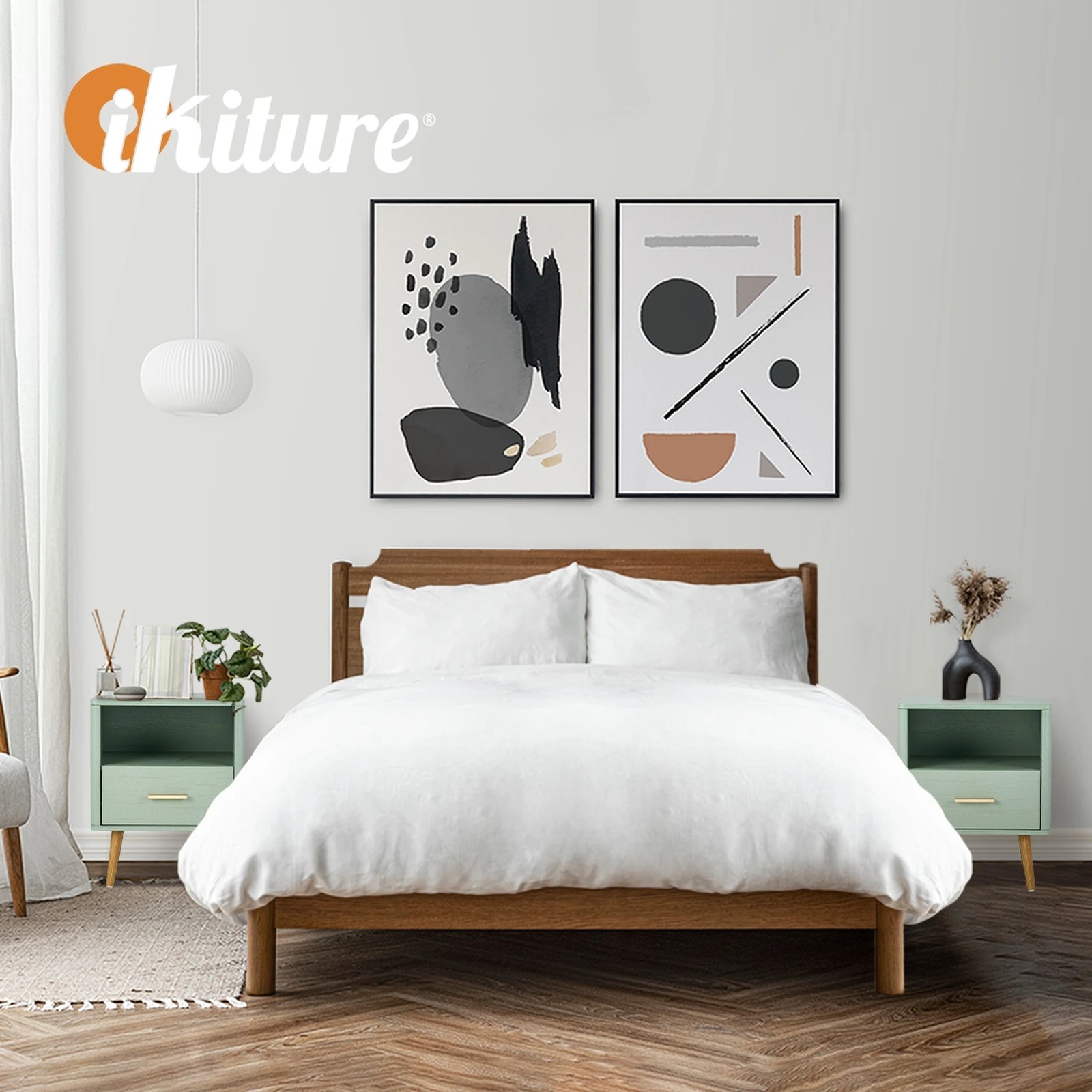 5 Oikiture Bedside Table 1 Drawer Open Shelf Side End Tables Nightstand
 - Green, 5 of 10