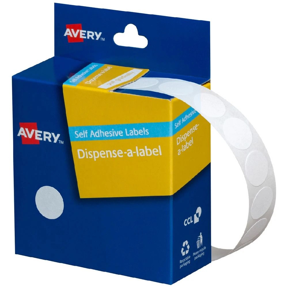 1 Avery Self-adhesive Dispenser Labels White 14mm 1200 Pack, 1 of 2
