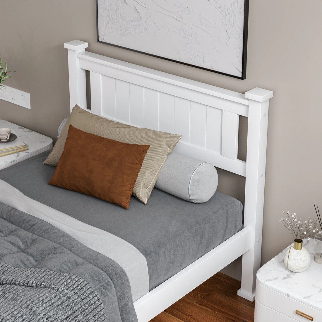 5 Alfordson Bed Frame Wooden Timber King Single Mattress Base Platform Arne - White, 5 of 10