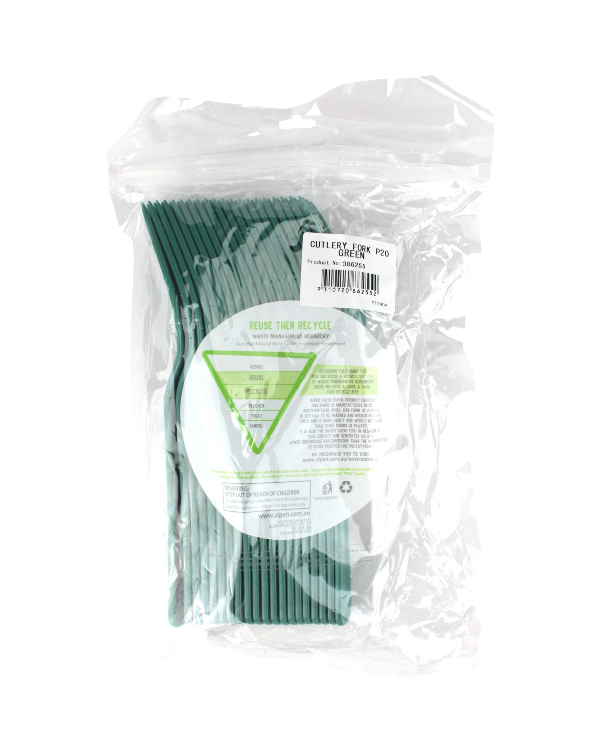 3 Alpen Reusable Plastic Forks Pack of 20 - Green, 3 of 3