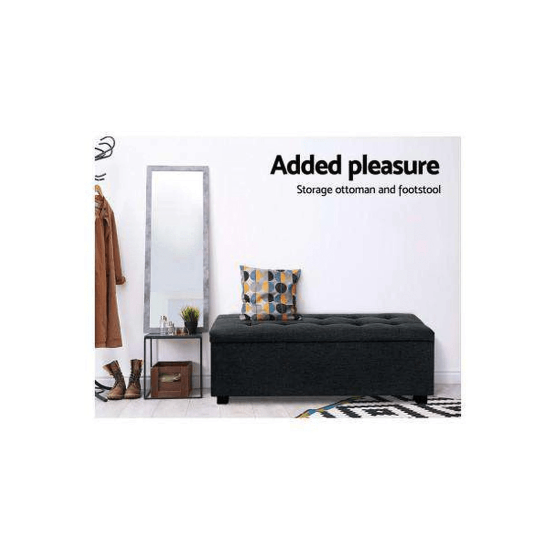 4 Artiss Storage Ottoman Blanket Box 97cm Linen - Black, 4 of 7