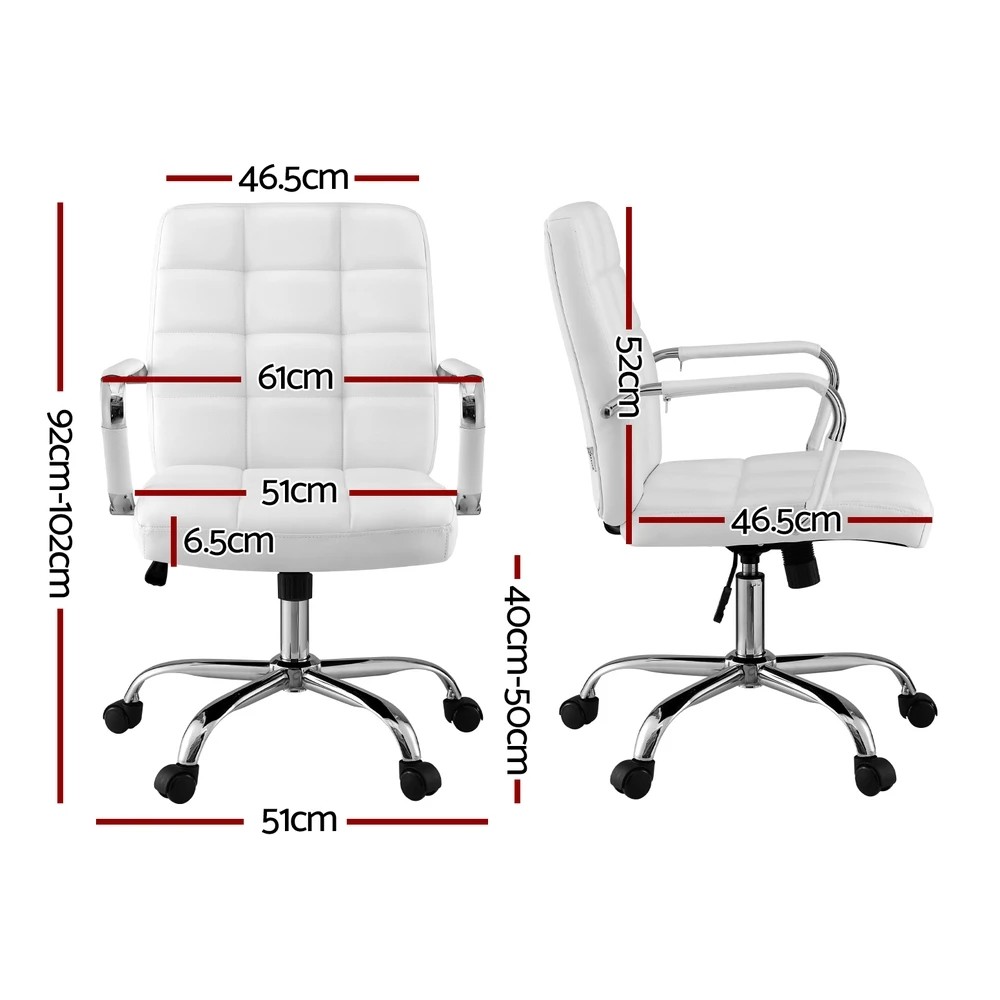 2 Artiss Office Chair Seat PU Work Computer Desk Chairs - White, 2 of 5