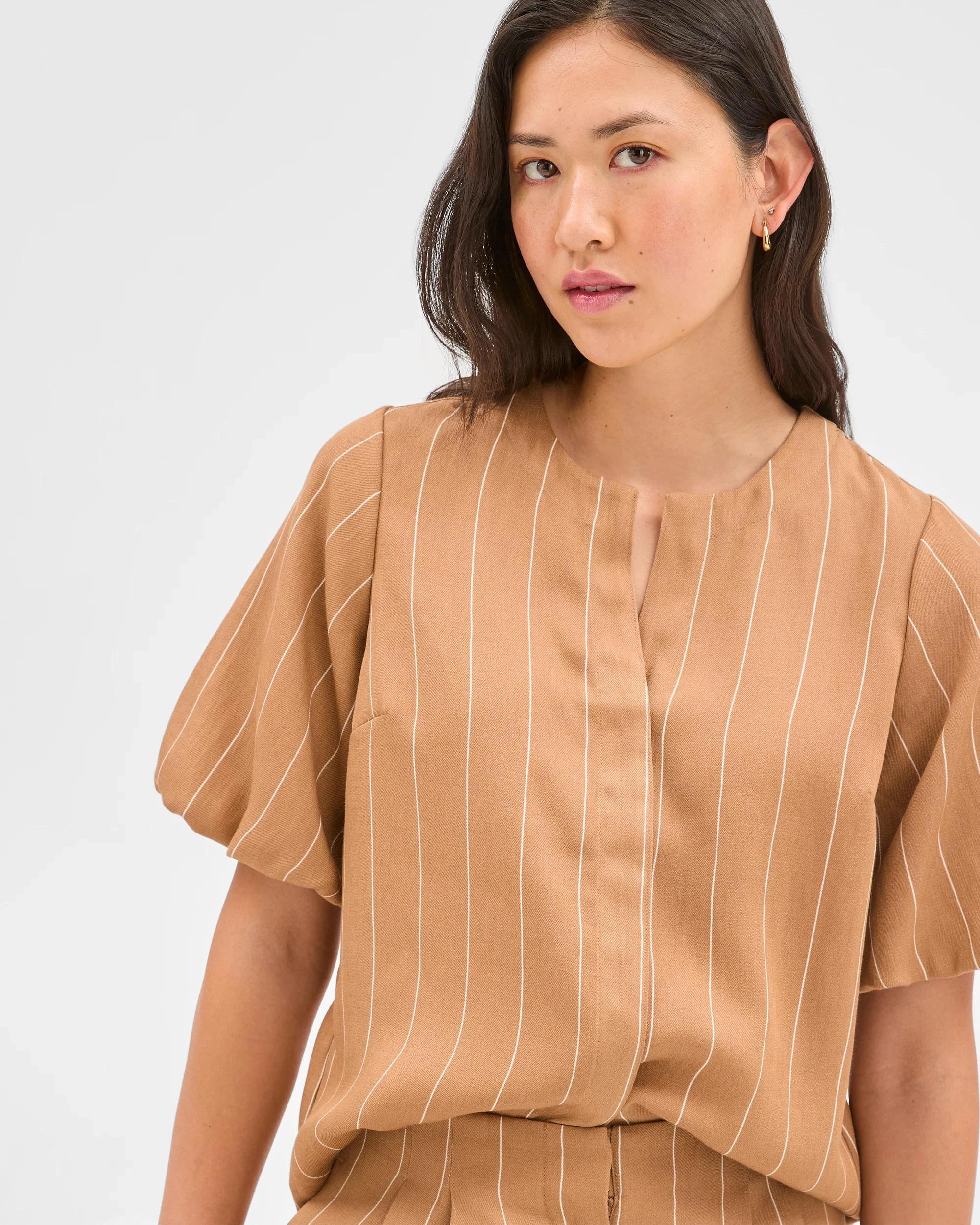 5 Puff Sleeve Blouse - Preview CARAMEL STRIPE, 5 of 6