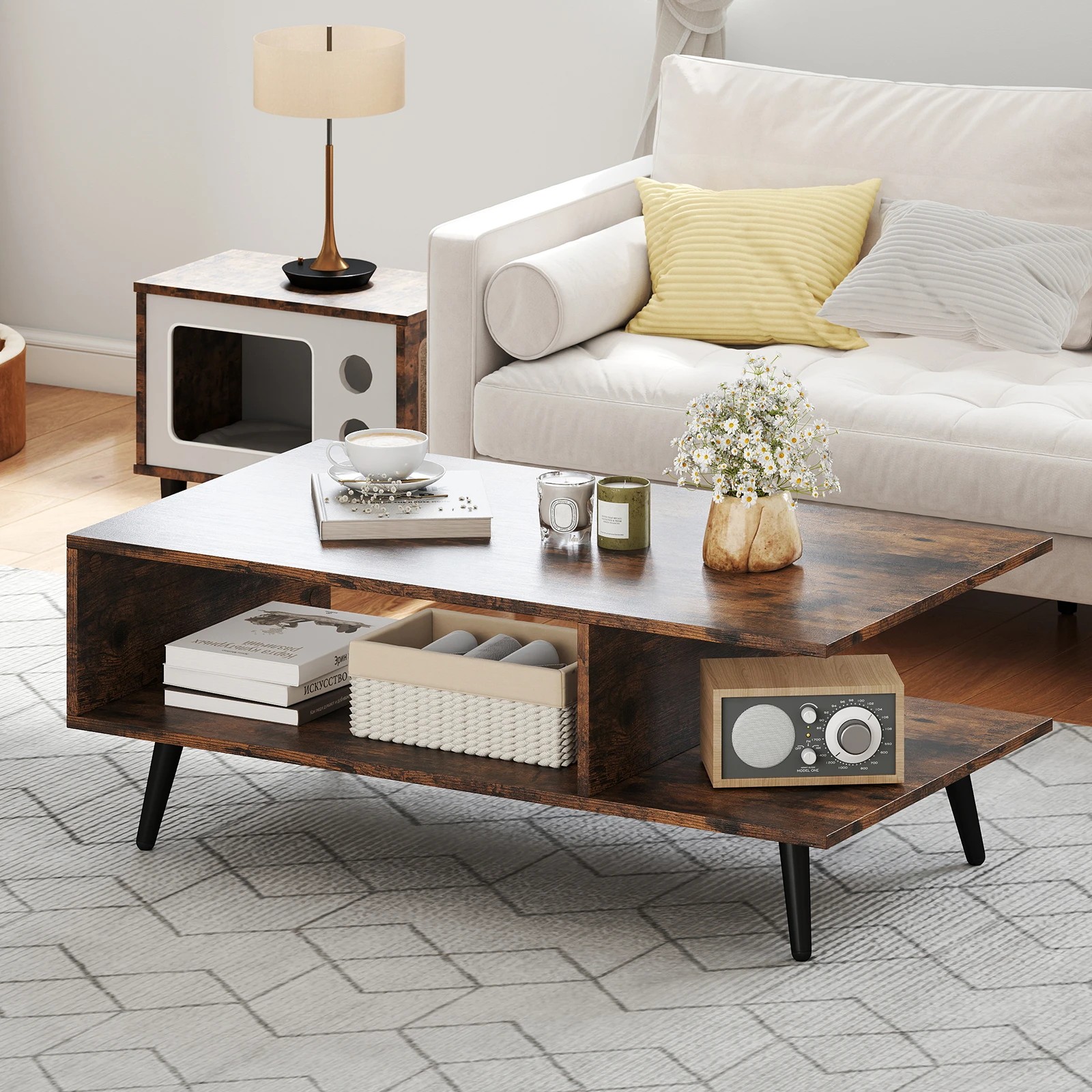 3 Costway 2-Tier Coffee Table Home Modern Center Table w/Storage, 3 of 5