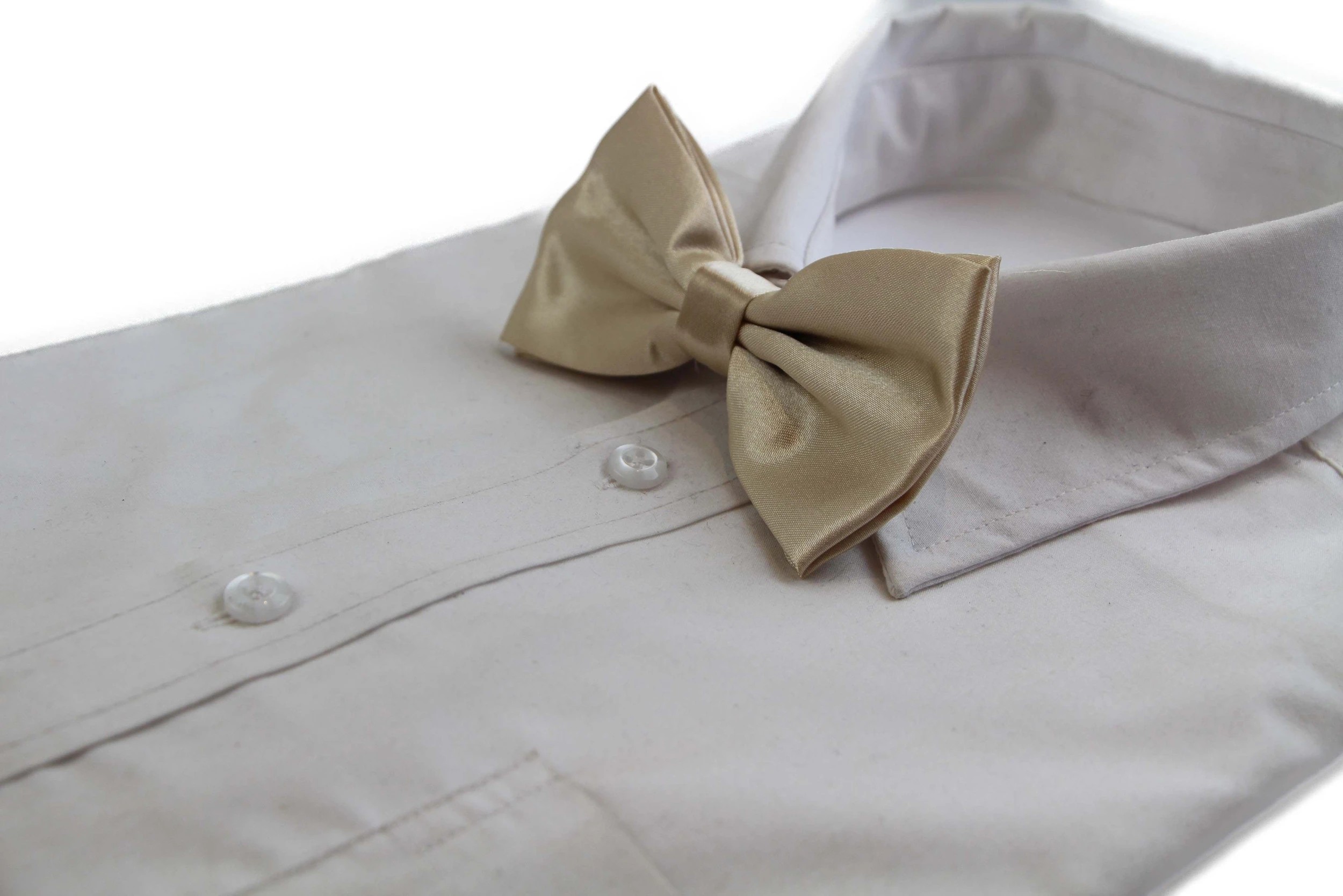 1 Zasel Mens Champagne Solid Plain Colour Bow Tie, 1 of 2