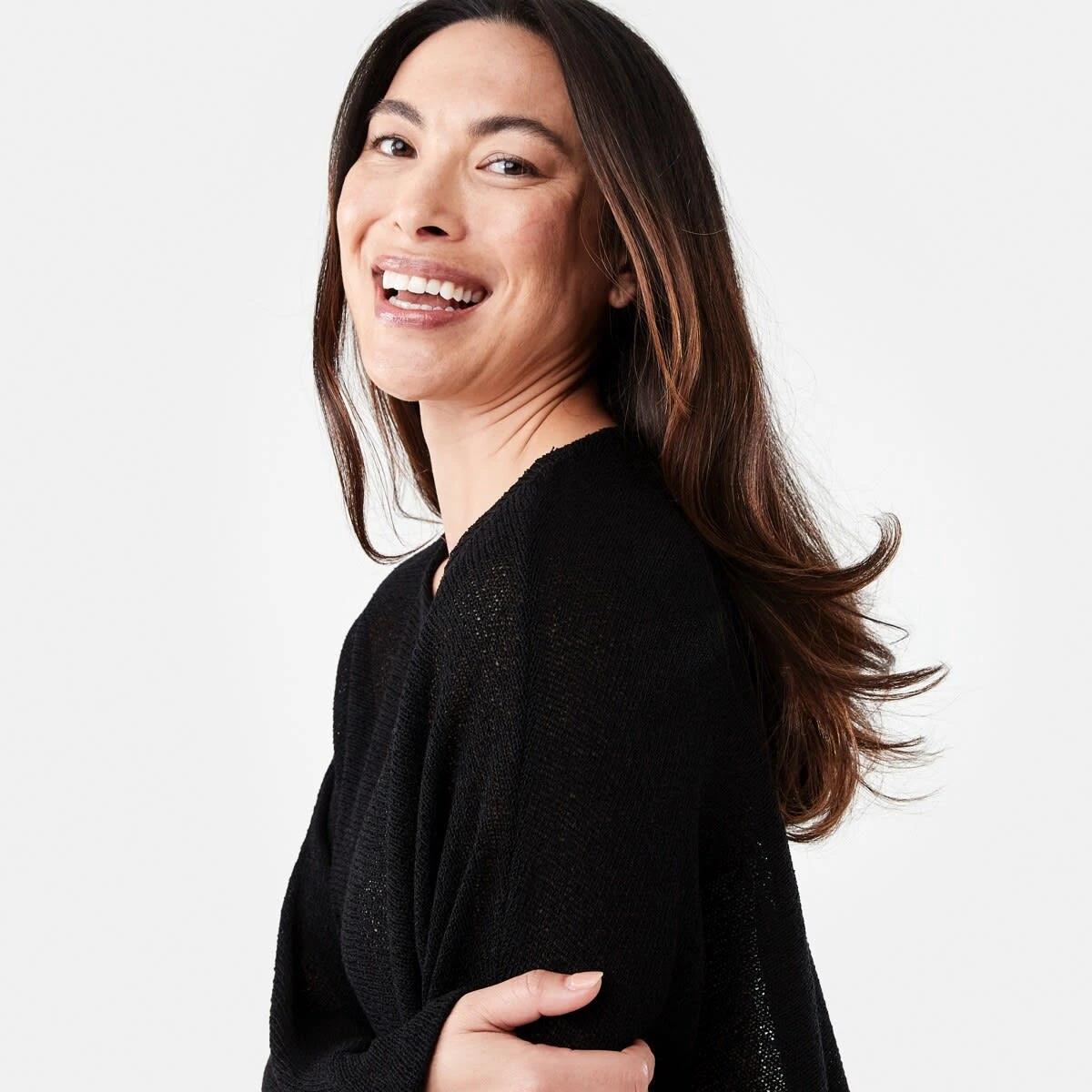 4 Open Knit Batwing Sleeve Jumper Black, 4 of 5