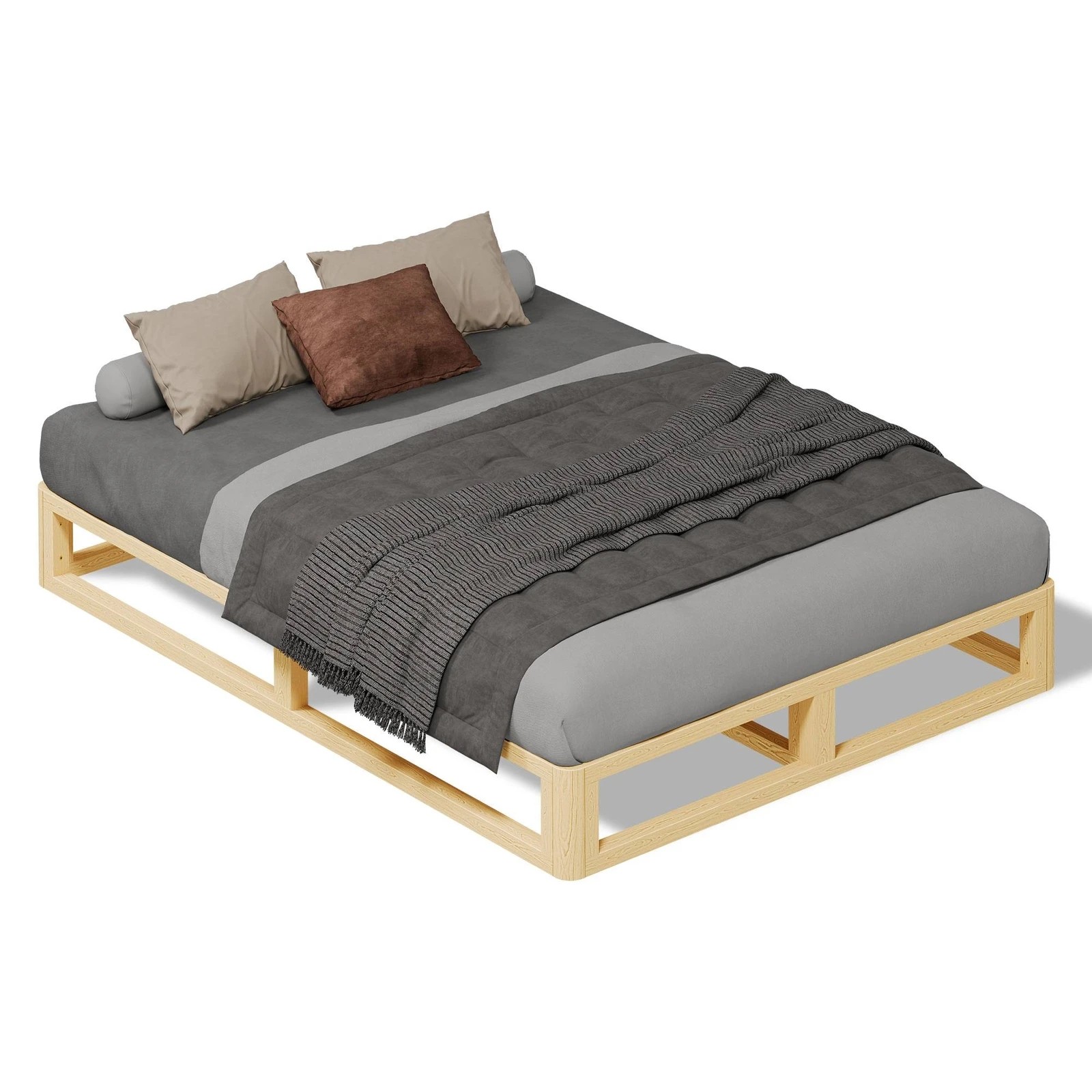 1 Alfordson Bed Frame Wooden Timber Queen Size Mattress Base Platform Jacob - Natural, 1 of 10