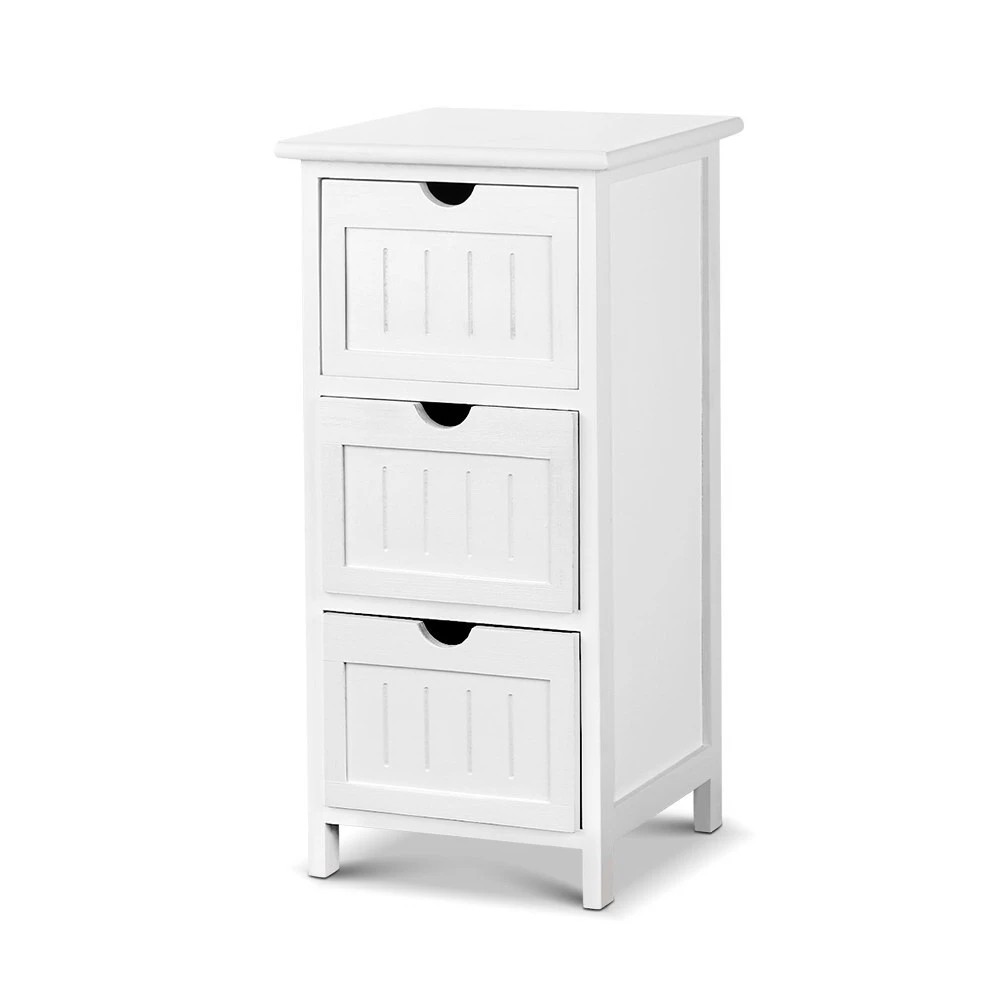 1 Artiss Bedside Table Bathroom Storage Cabinet 3 Drawers - White, 1 of 6