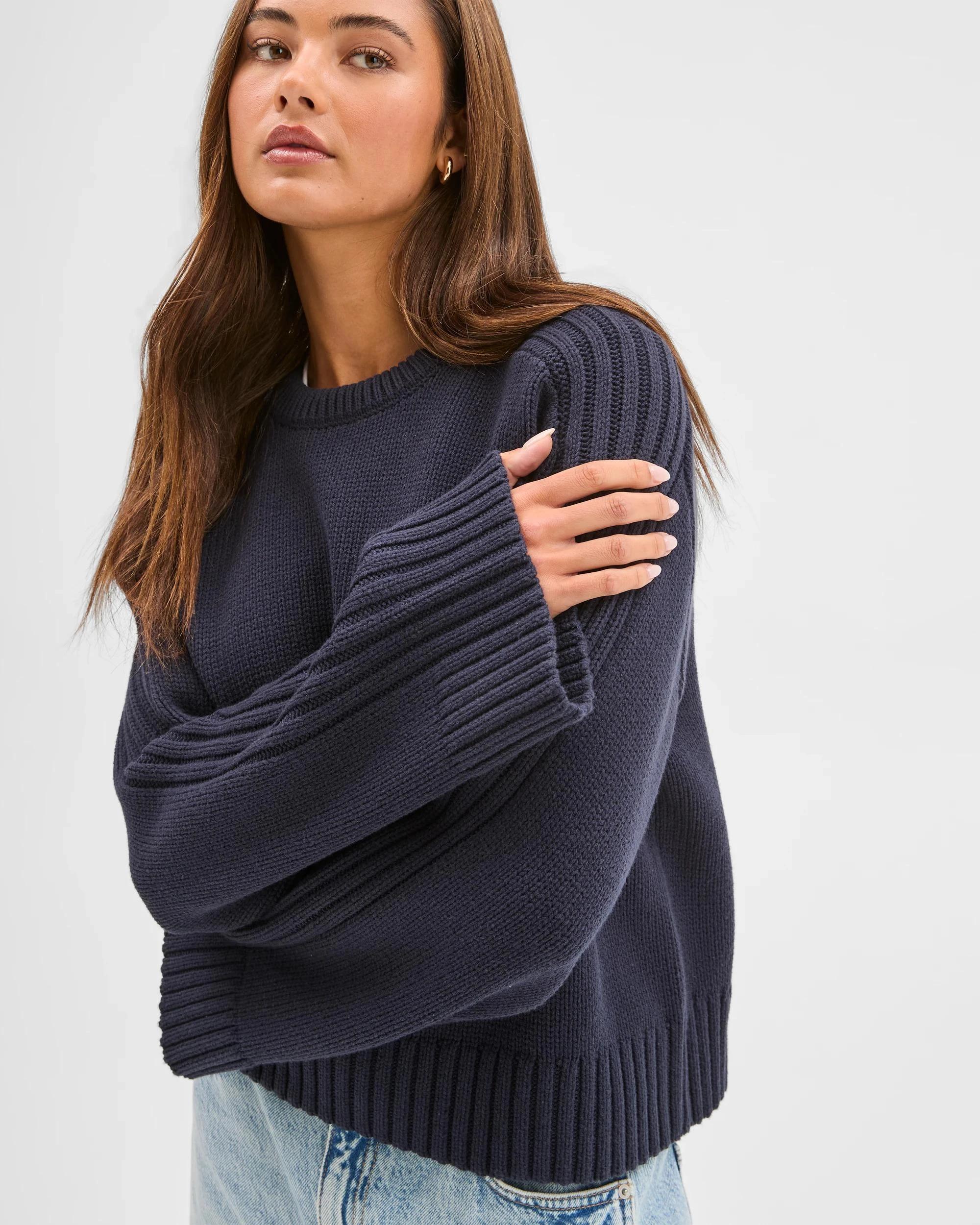 6 Lily Loves Australian Cotton Blend Crew Neck Knit Jumper NAVY, 6 of 7