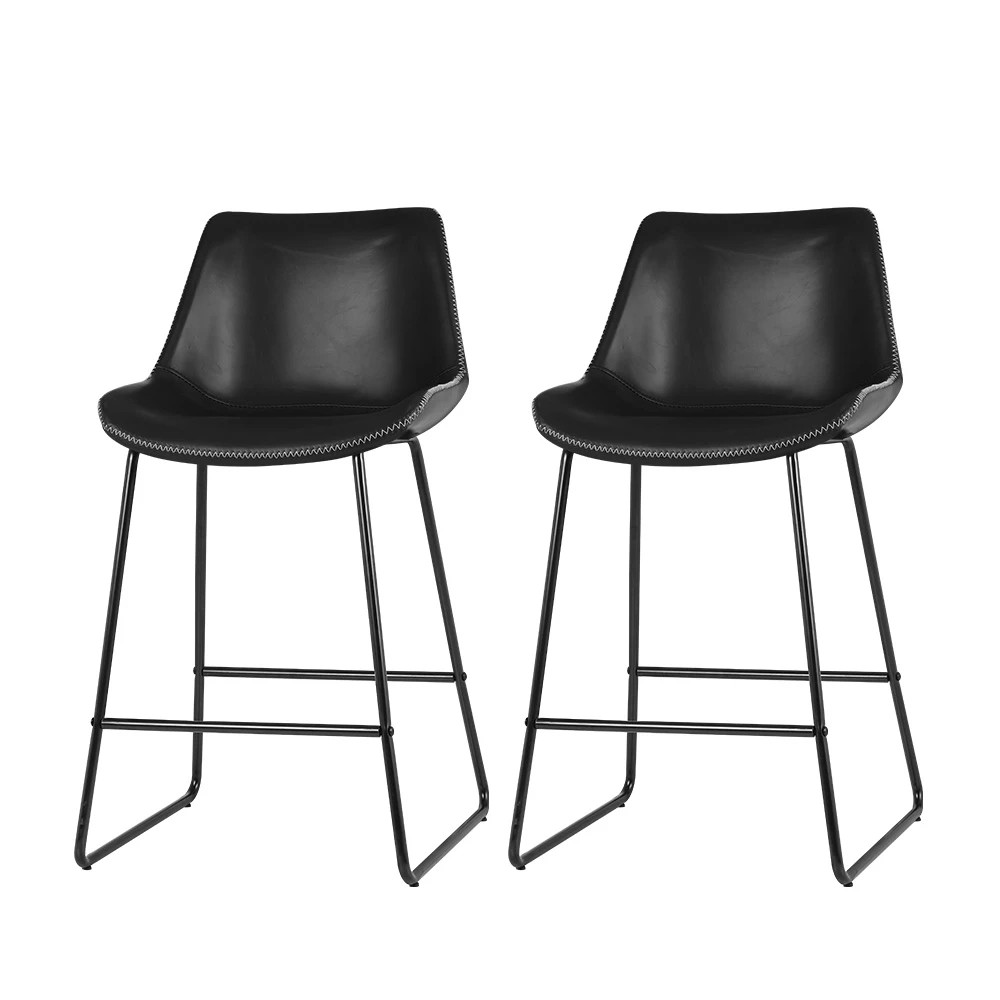 1 Artiss 2x Bar Stools Leather Padded Metal Legs - Black, 1 of 5