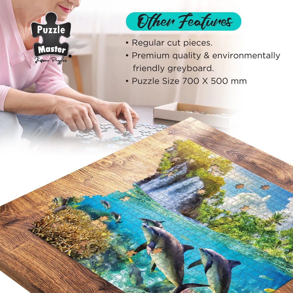 3 Puzzle Master Cruisin Dolphins 1000 Piece Jigsaw Puzzle, 3 of 8