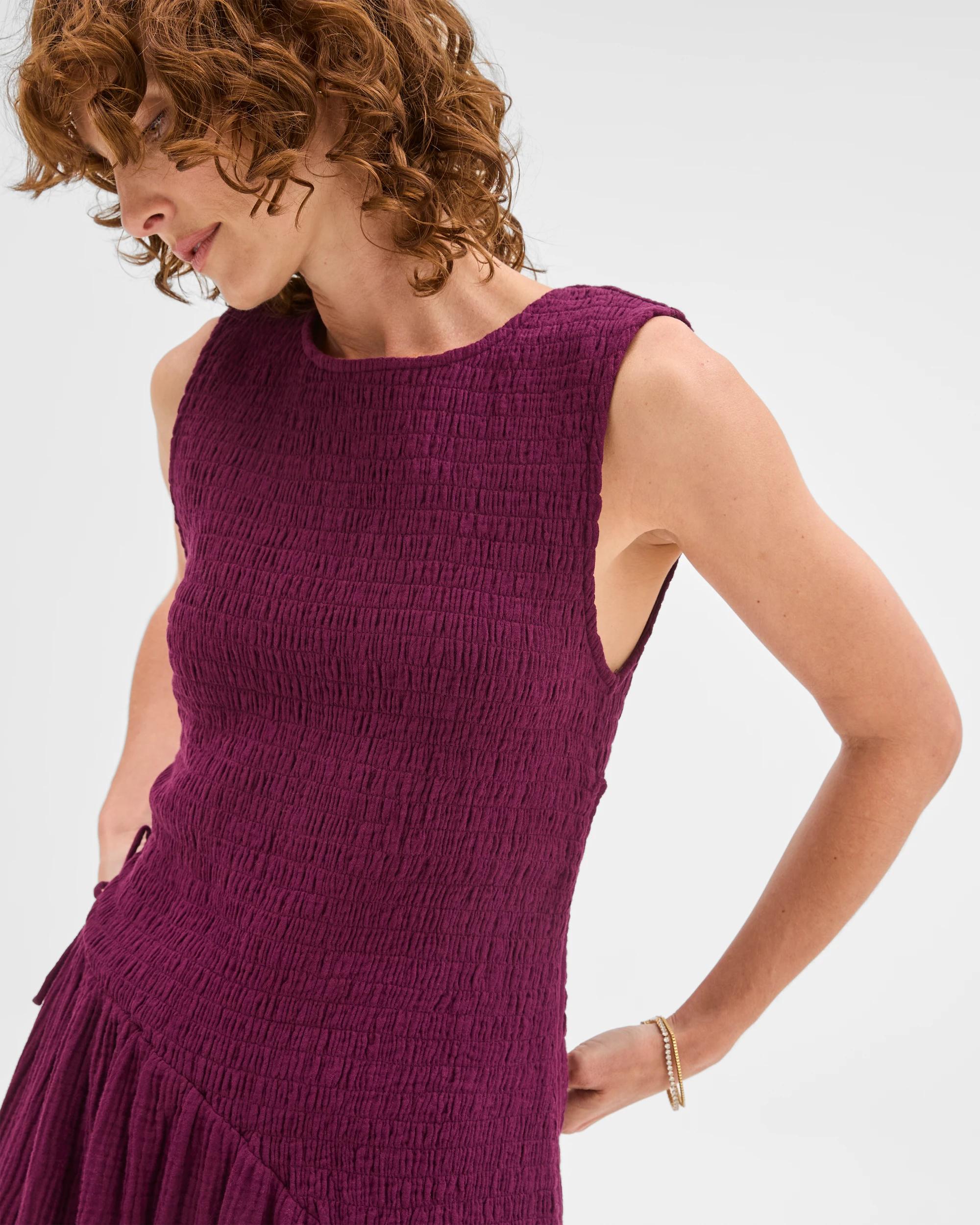 5 Target Woman Australian Cotton Resort Woven Asymmetrical Midi Dress DEEP PLUM, 5 of 7