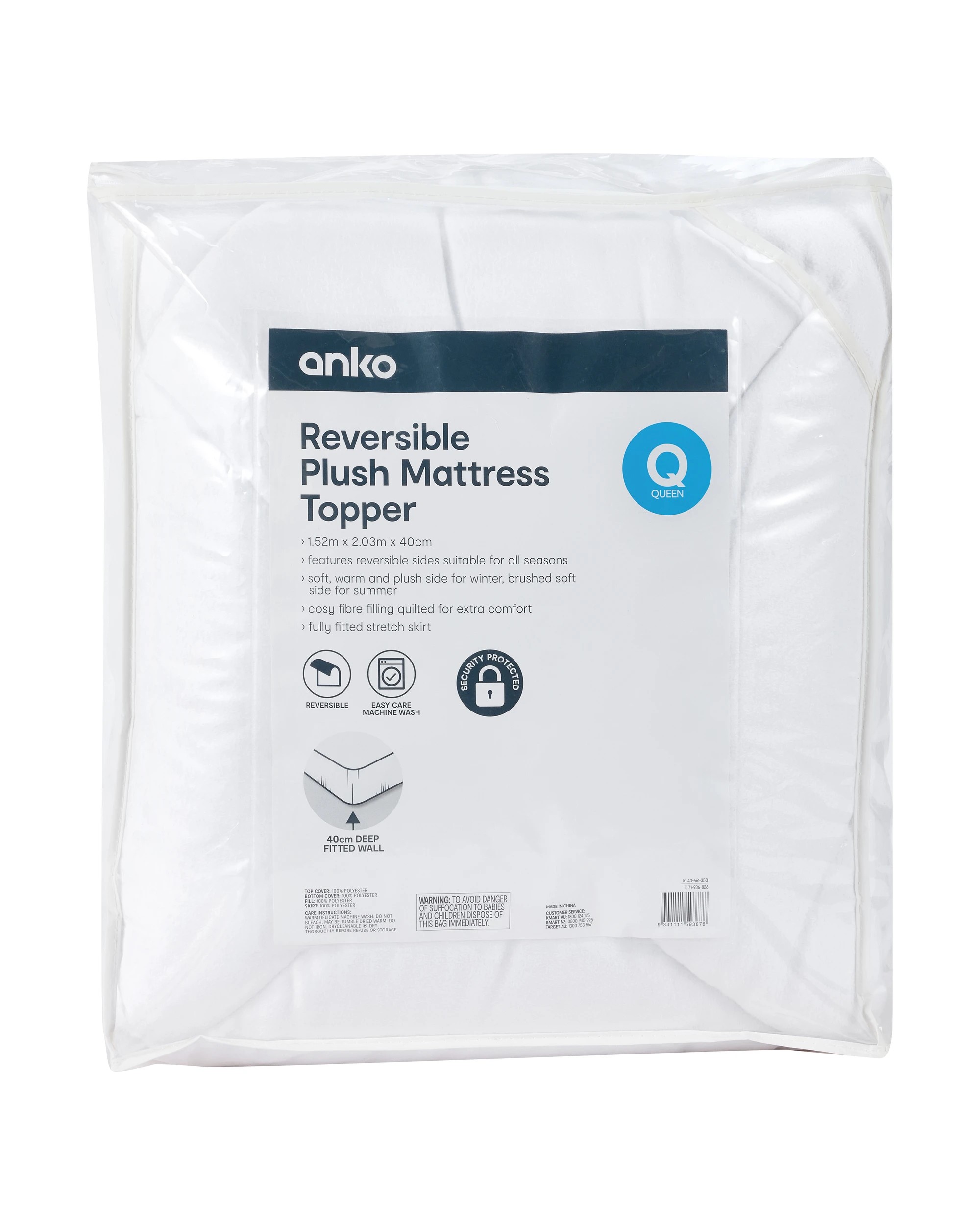 6 Reversible Plush Mattress Topper - Queen Bed, White, 6 of 6