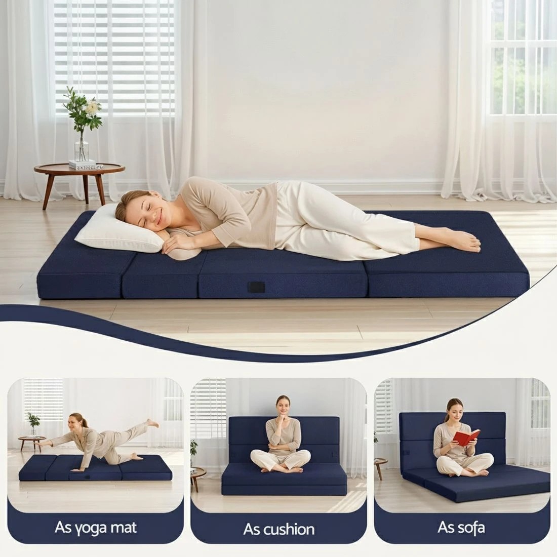 4 Giselle Foldable Mattress Folding Foam Mattresses Portable Floor Mat  Double - Double Bed - Blue, 4 of 9