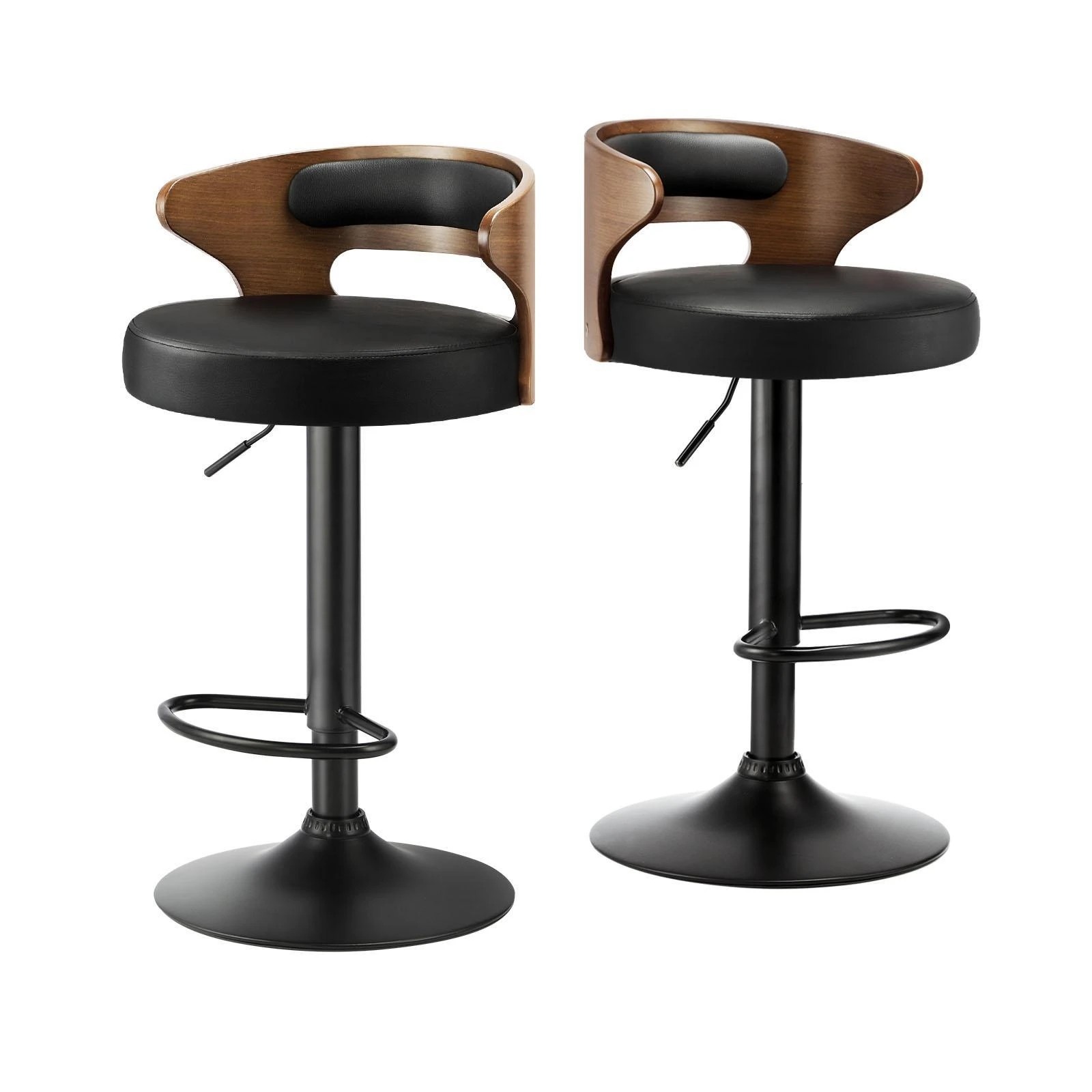 1 Oikiture 2x Bar Stools Kitchen Gas Lift Swivel Chairs Stool Wooden Barstool
 - Black, 1 of 9