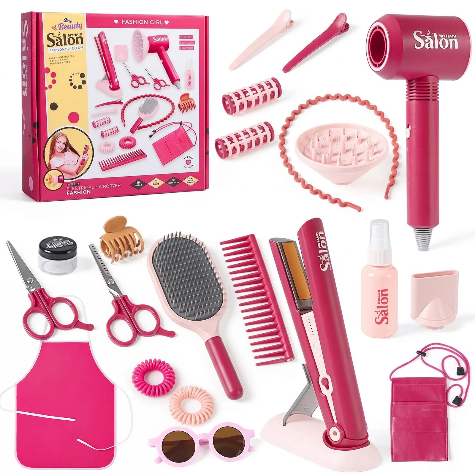 2 Ausway 22 PCS Girls Hair Salon Pretend Play Toy Set with Hairdryer, 2 of 7