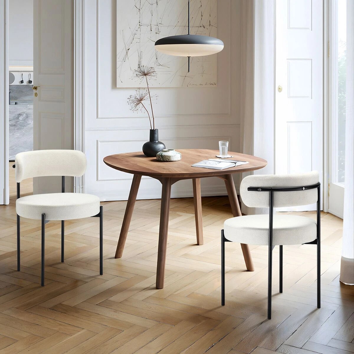 2 Ausway 2pcs Dining Chair Set Round Upholstered Boucle, 2 of 5