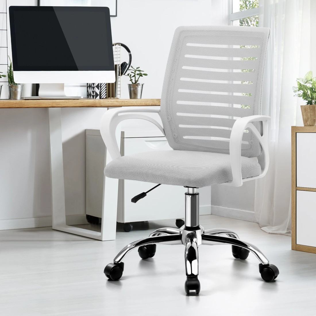 2 Oikiture Mesh Office Chair Computer Desk Seat Home Work
 - White, 2 of 10