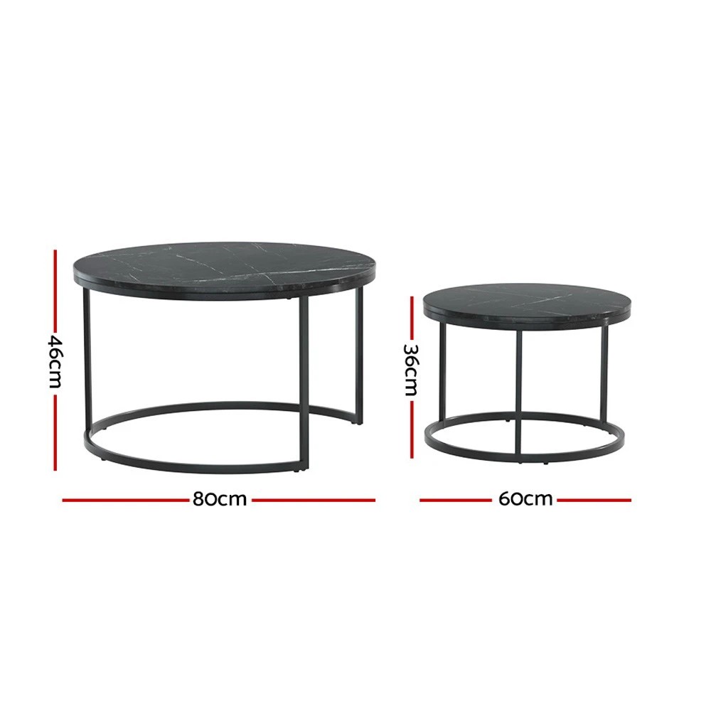 2 Artiss Nesting Coffee Table Set of 2 Marble Effect Tika - Black, 2 of 5