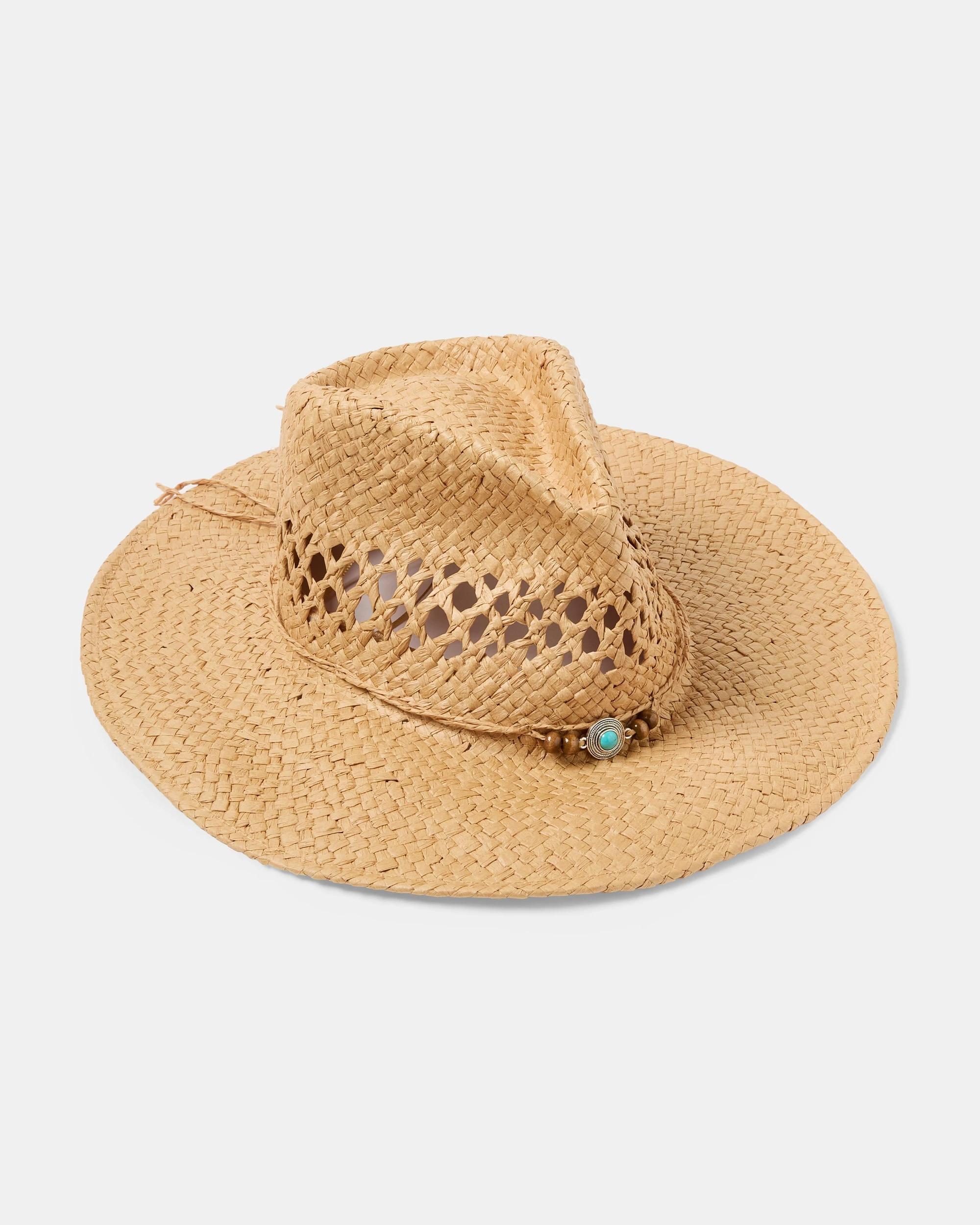 1 Beaded Trim Cowboy Hat Natural, 1 of 3
