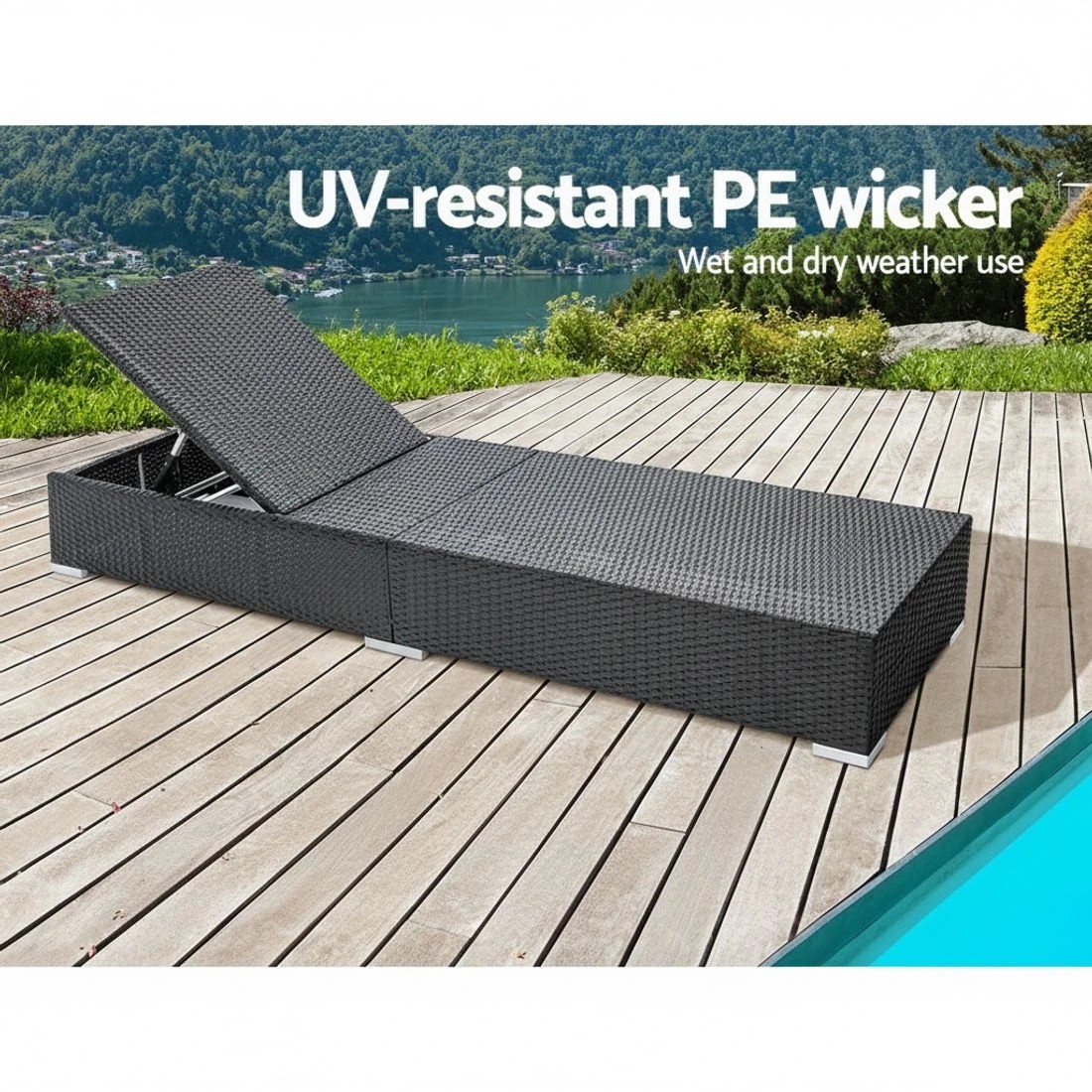 4 Gardeon Sun Lounge Wicker Lounger Outdoor Furniture Day Bed Adjustable Rattan Garden Cover - Black, 4 of 7