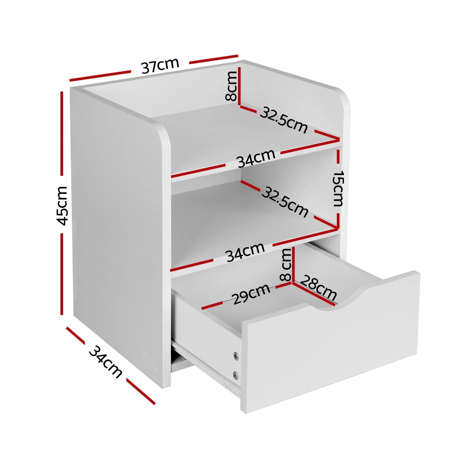 2 Artiss 2X Bedside Table 1 Drawer with Shelf - FARA - White, 2 of 8